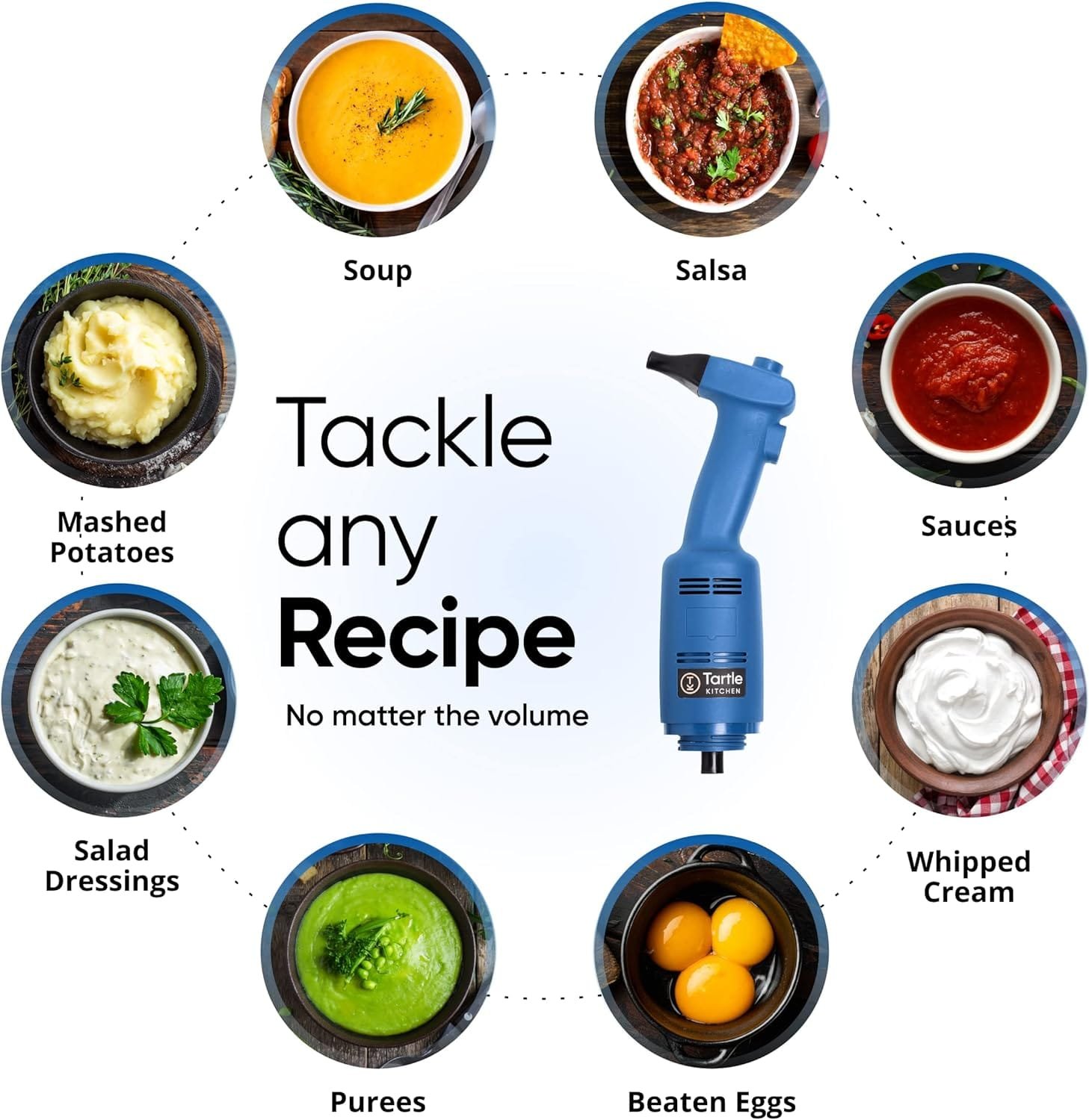 TK Tartle Kitchen Commercial Immersion Blender, Restaurant Professional Use, 220W 4000-20000RPM, Stainless-Steel, 8 inch Removable Shaft with Variable Speed