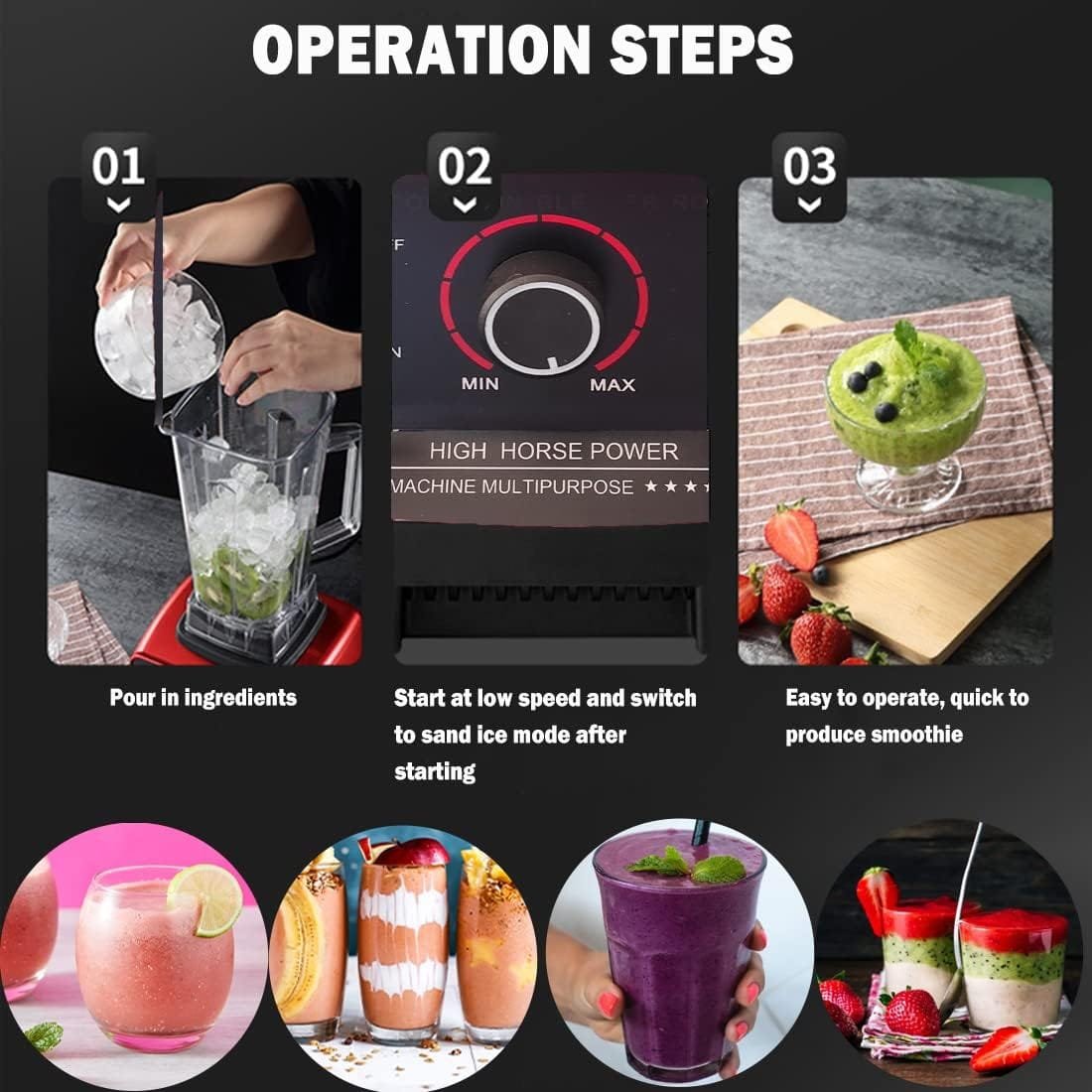 TKRADISH 2 In 1 Food Blender, 4500 Watt Powerful Professional Countertop Blender, Commercial Blender Process for Smoothies, Ice Crushing, Frozen Fruits, Soups with 2 Container, 24+68