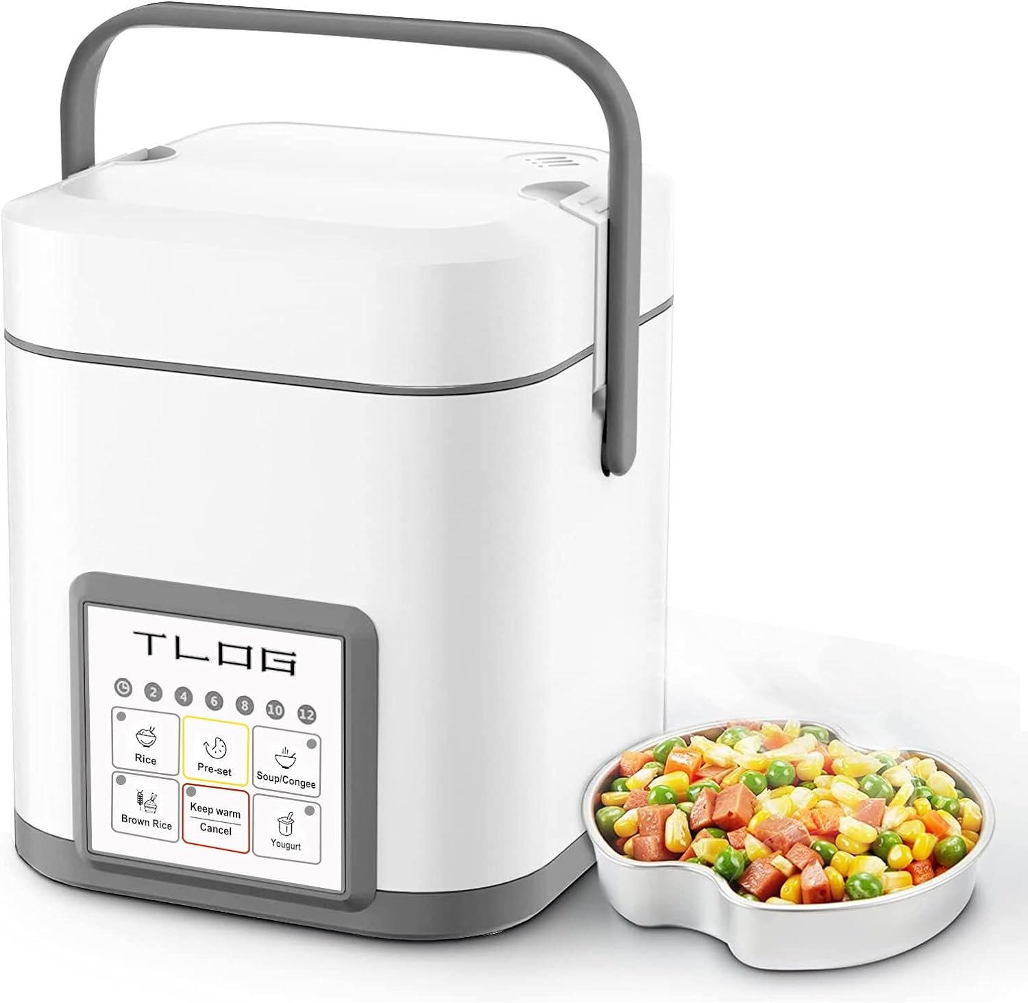 TLOG Mini Rice Cooker 2.5 Cups Uncooked, Healthy Ceramic Coating Portable Cooker, 1.2L Travel Small for 1-3 People, Personal maker, Food Steamer, 12 Hours delay timer, Multi-cooker Grains, Oats