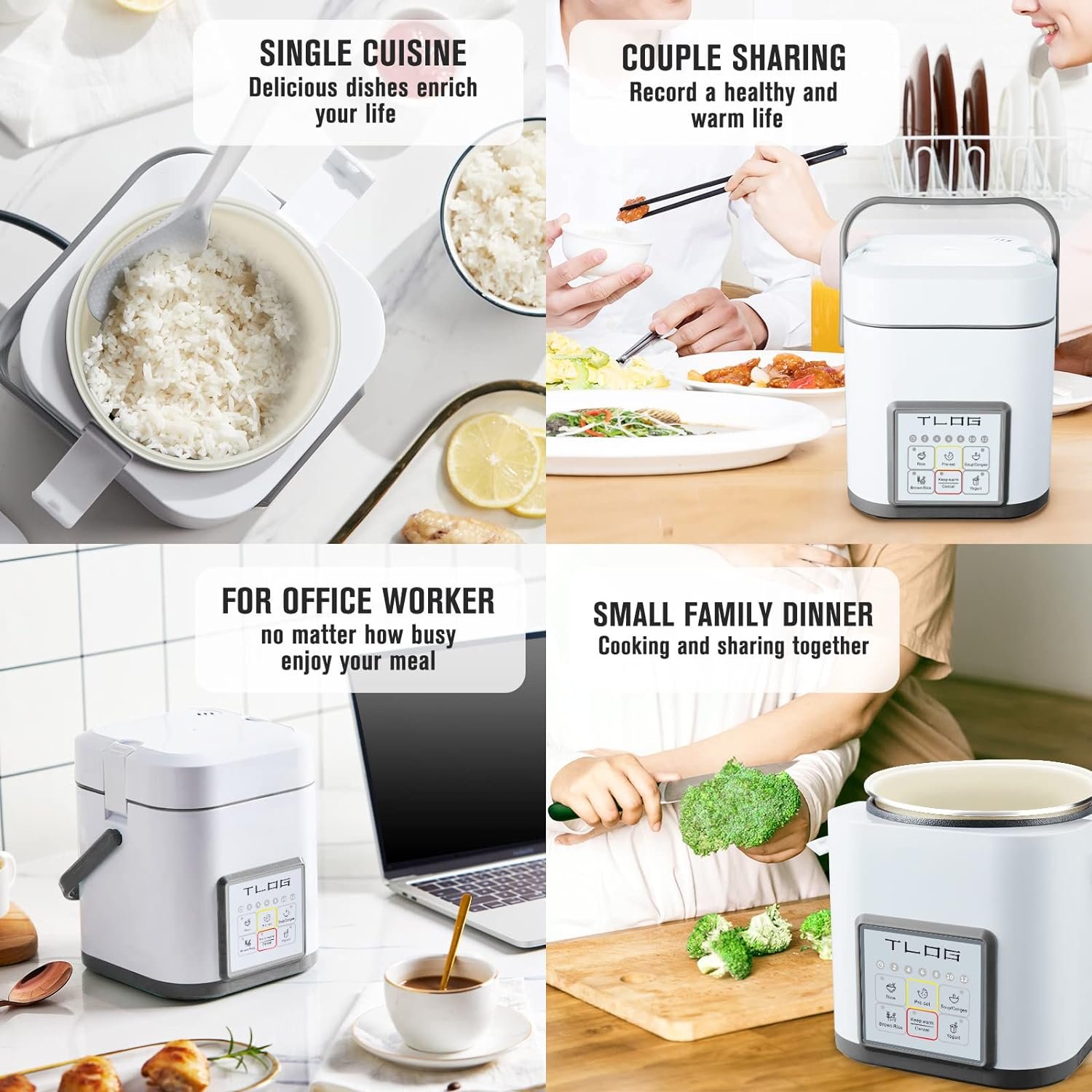 TLOG Mini Rice Cooker 2.5 Cups Uncooked, Healthy Ceramic Coating Portable Cooker, 1.2L Travel Small for 1-3 People, Personal maker, Food Steamer, 12 Hours delay timer, Multi-cooker Grains, Oats