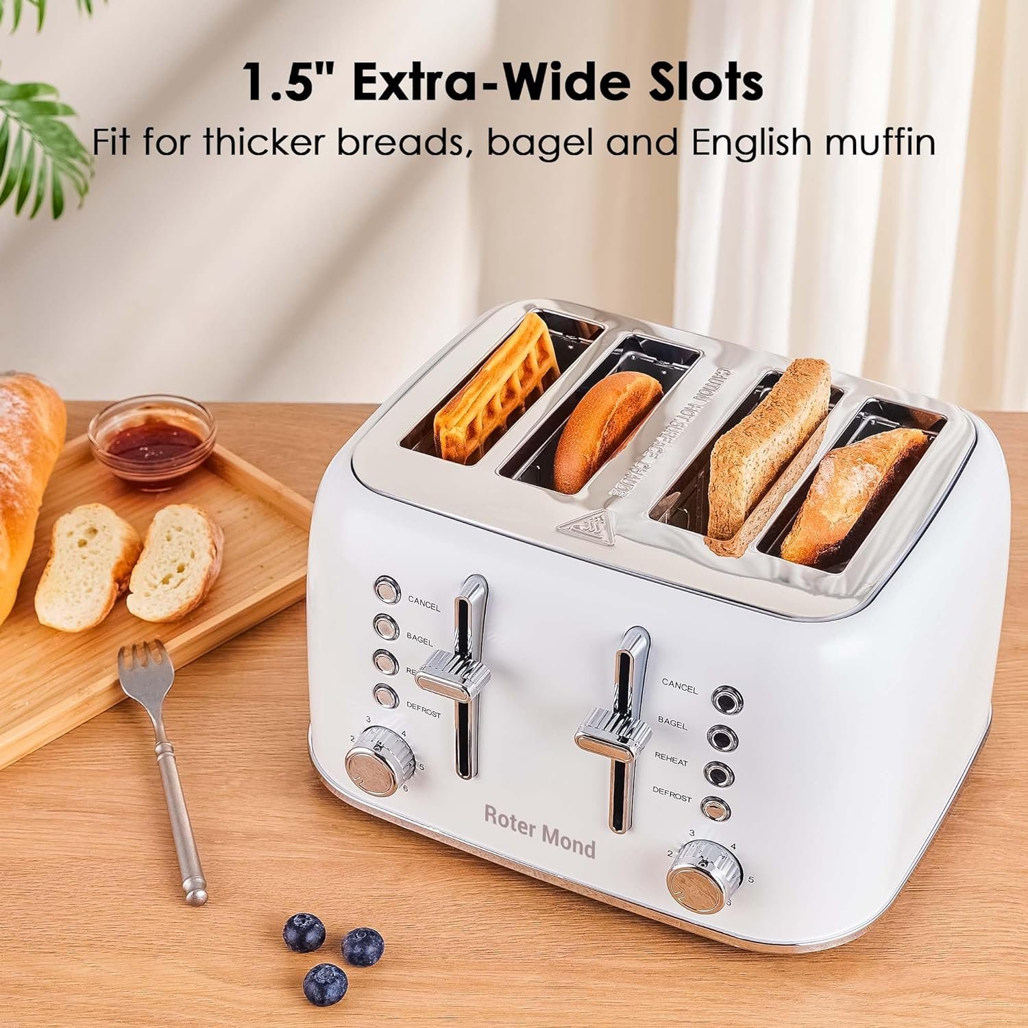 Toaster 4 Slice, Retro Stainless Steel Toaster with Extra Wide Slots Bagel, Defrost, Reheat Function, Dual Independent Control Panel, Removable Crumb Tray, 6 Browning Levels, Pink