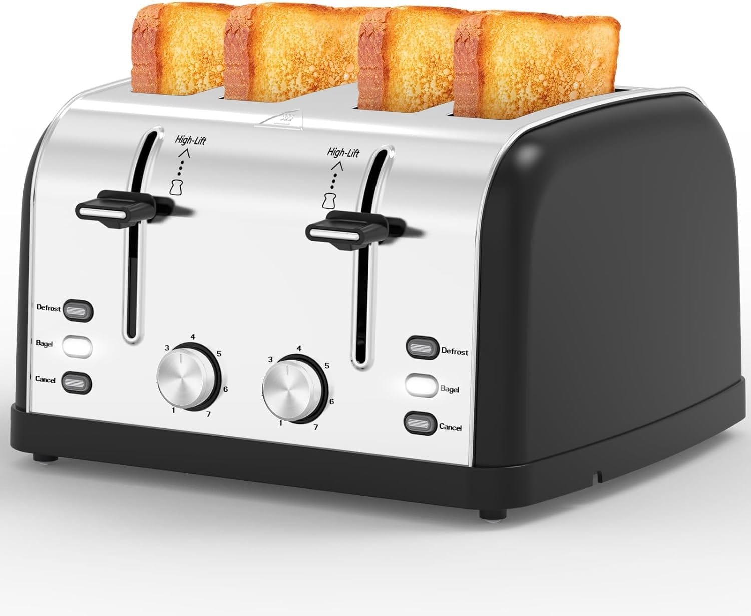 Toaster 4 Slice,Retro Stainless Steel Toater with 7 Shade Settings,Best Prime Toaster for Waffles, 4 Slice Wide Solt Toaster with 3 Mode，Bagels and More Lainsten Toaster T-527（Black）