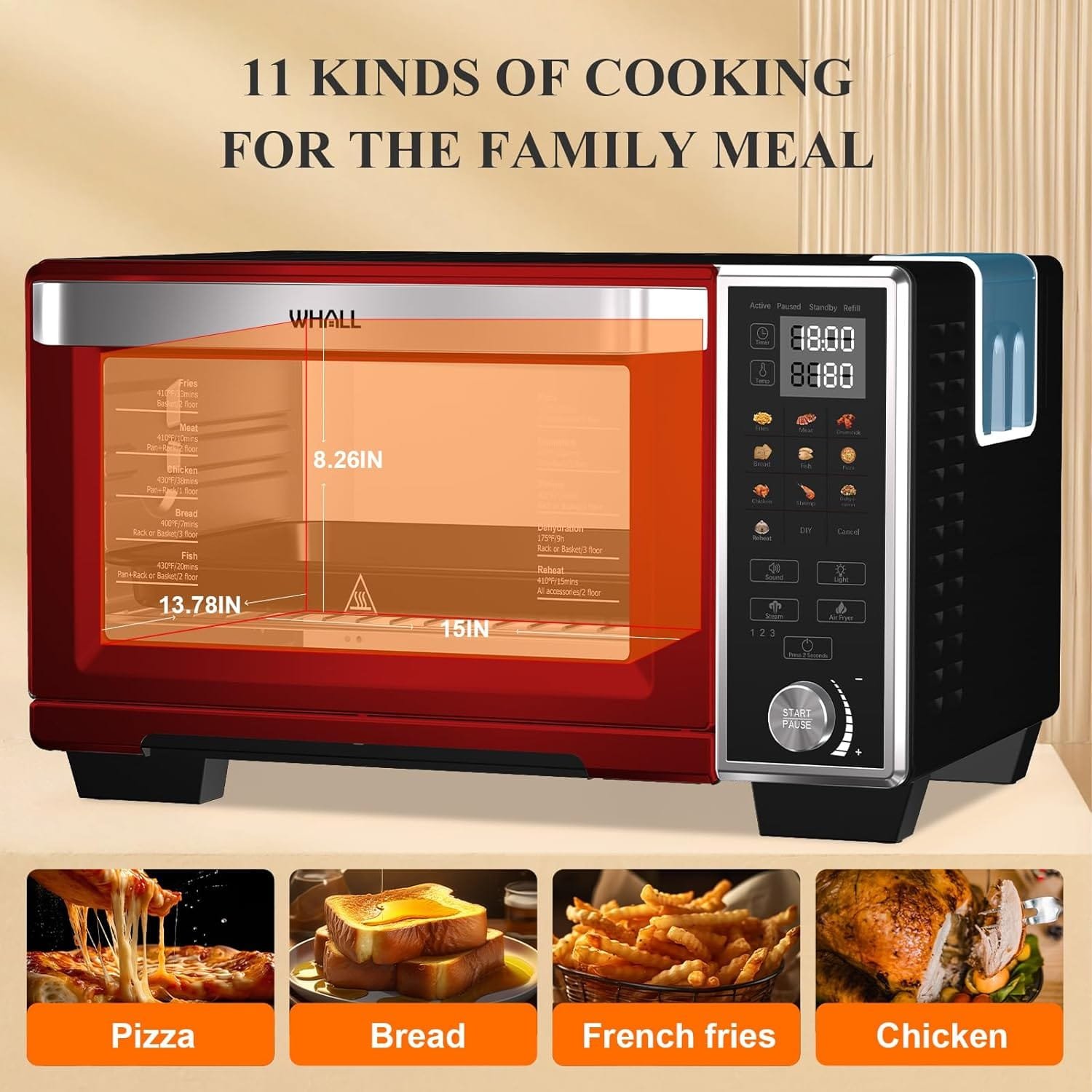 Toaster Oven Air Fryer, Max XL Large 30-Quart Smart Oven,11-in-1 Countertop with Steam Function,12-inch Pizza,6 slices of Toast, 4 Accessories Included, Stainless Steel /1700W/BLACK