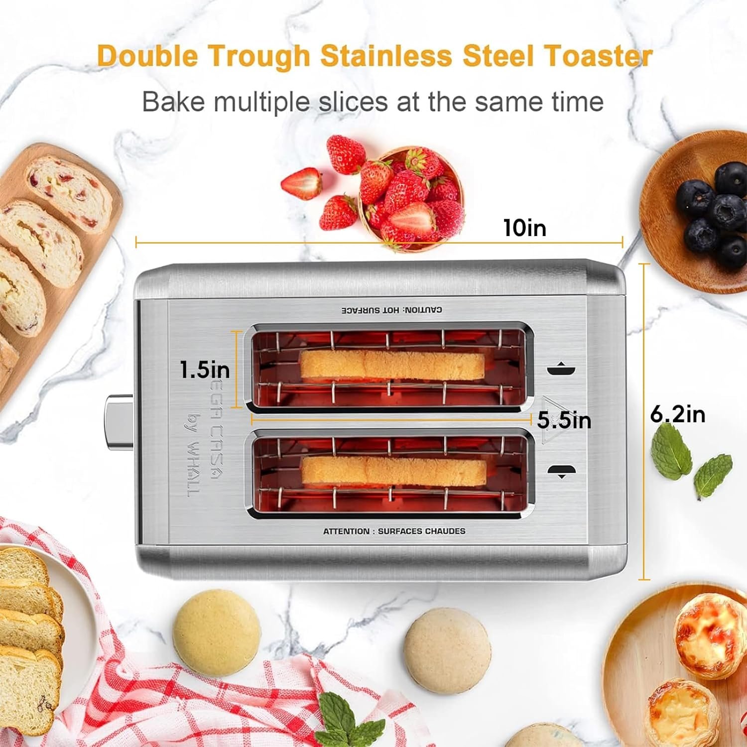 Toaster Stainless Steel, 6 Bread Shade Settings, Bagel/Defrost/Cancel Function, 1.5in Wide Slot, High Lift Lever, Removable Crumb Tray, for Various Bread Types Toaster Stainless Steel, 6 Bread Shade Settings, Bagel/Defrost/Cancel Function, 1.5in Wide Slot, High Lift Lever, Removable Crumb Tray, for Various Bread Types