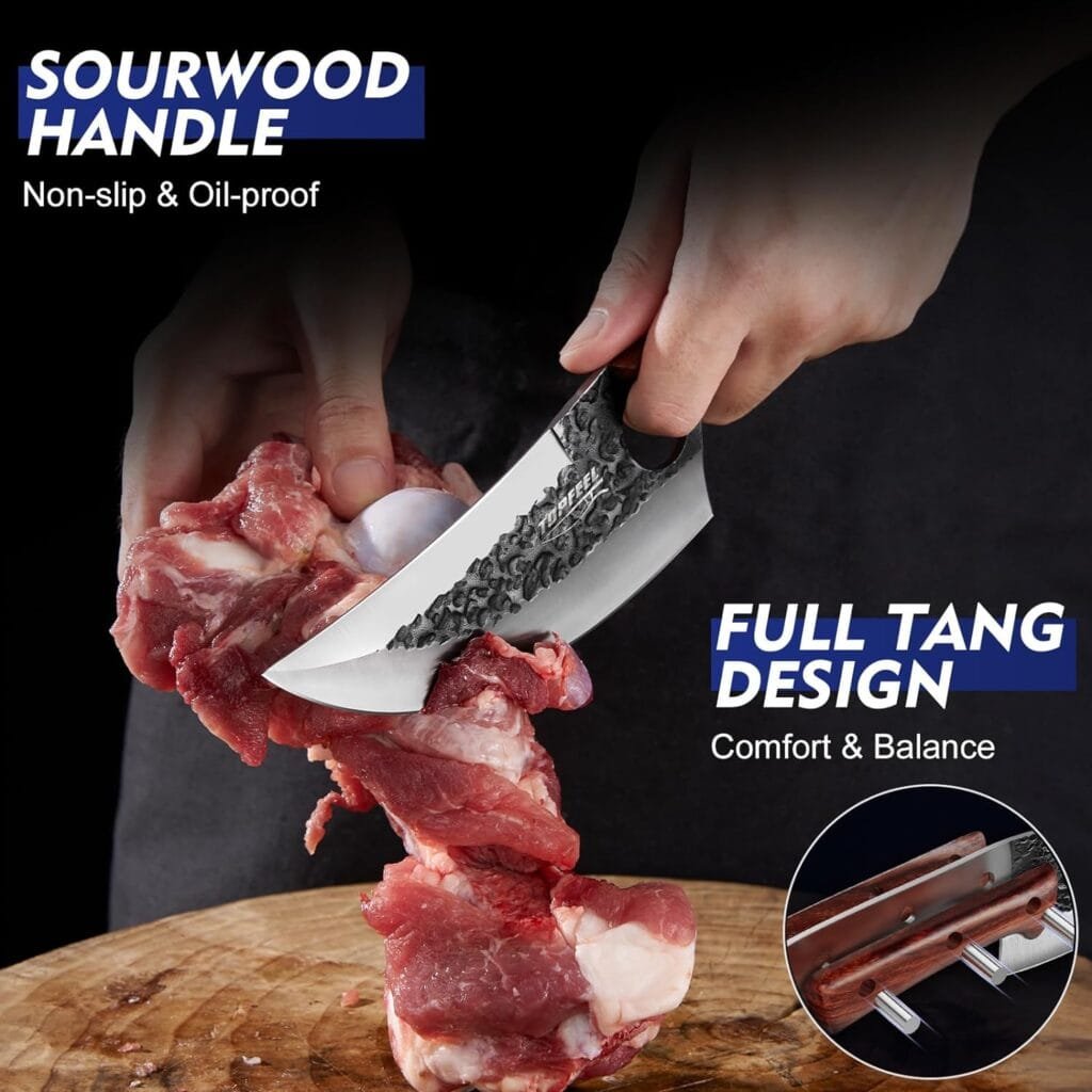 Topfeel 3PCS Butcher Knife Set, Hand Forged Serbian Chef Knife  Meat Cleaver Knife  Viking Knives, Meat Cutting Kitchen Knife Set for Home, Outdoor Cooking, Camping BBQ Gift Idea Men
