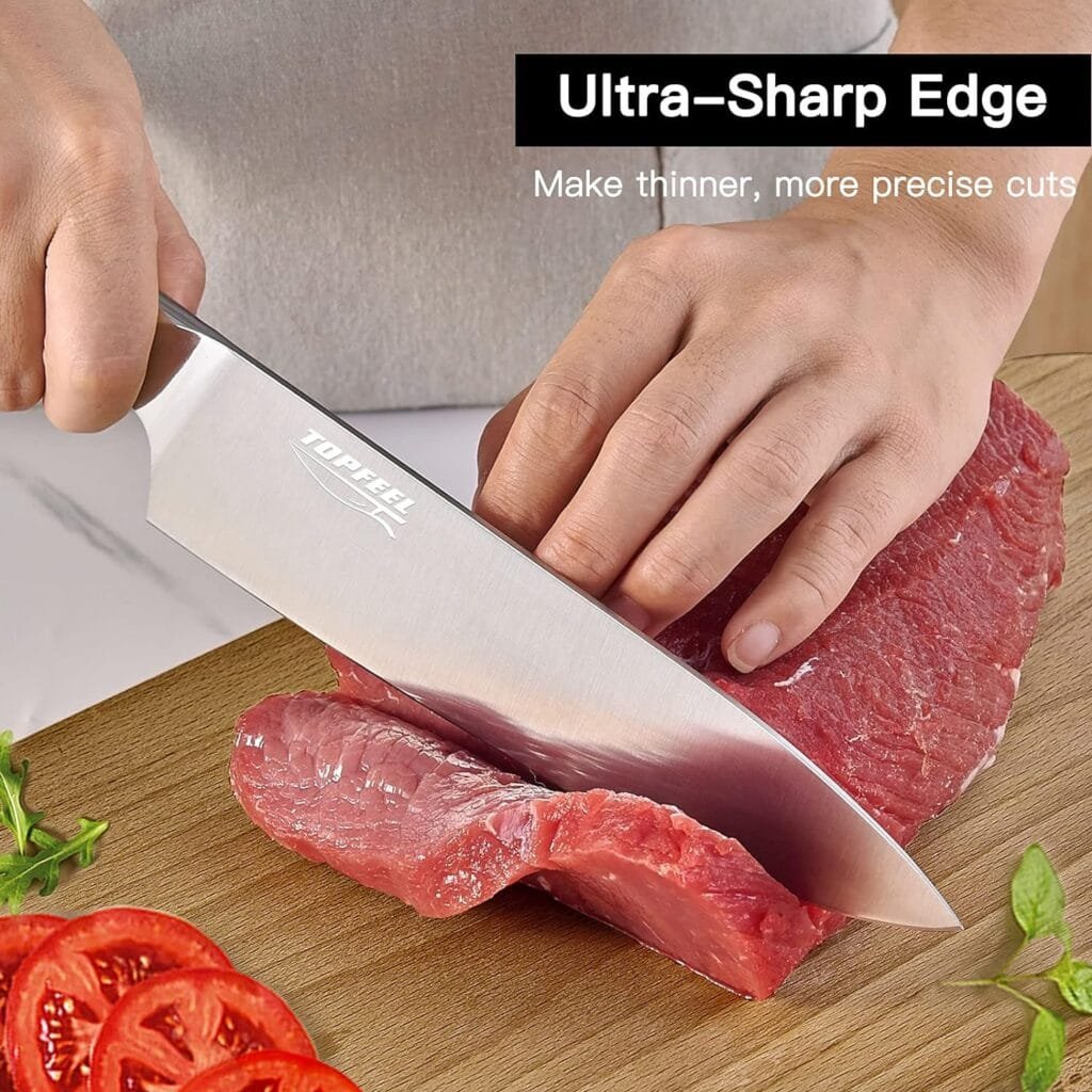Topfeel Professional Chef Knife Set Sharp Knife, German High Carbon Stainless Steel Kitchen Knife Set 3 PCS-8 Chefs Knife 7 Santoku Knife5 Utility Knife, Knives Set for Kitchen with Gift Box