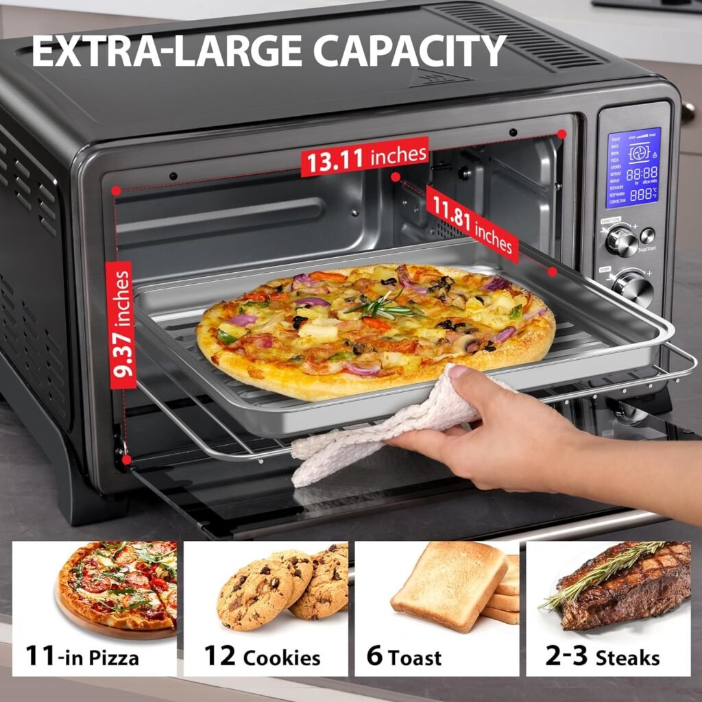 TOSHIBA AC25CEW-BS Large 6-Slice Convection Toaster Oven Countertop, 10-In-One with Toast, Pizza and Rotisserie, 1500W, Black Stainless Steel, Includes 6 Accessories