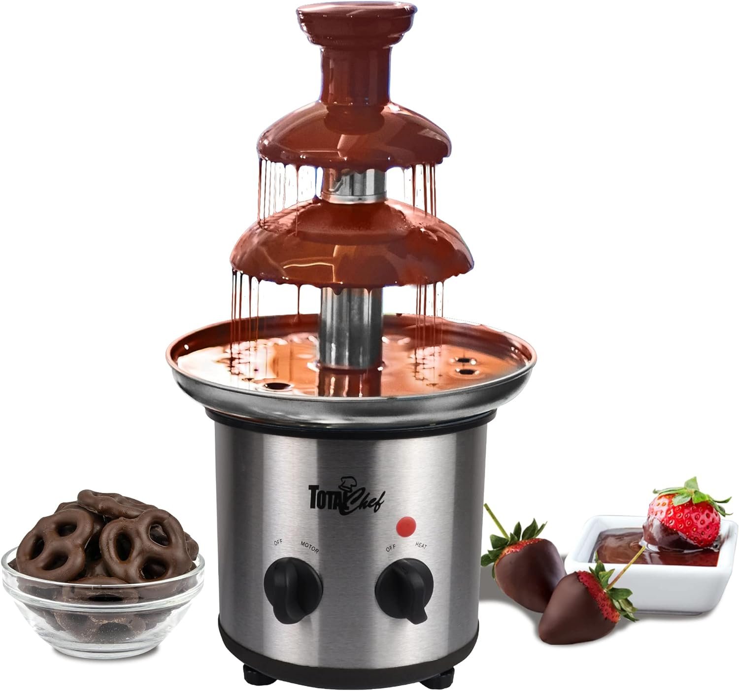 Total Chef 3 Tier Chocolate Fountain,Stainless still,Huge 1.5 lbs Capacity,Adjustable Temperature Electric Chocolate Fondue Machine,Easy to Assemble,Ideal for Birthday Party,Buffet,Family Gathering