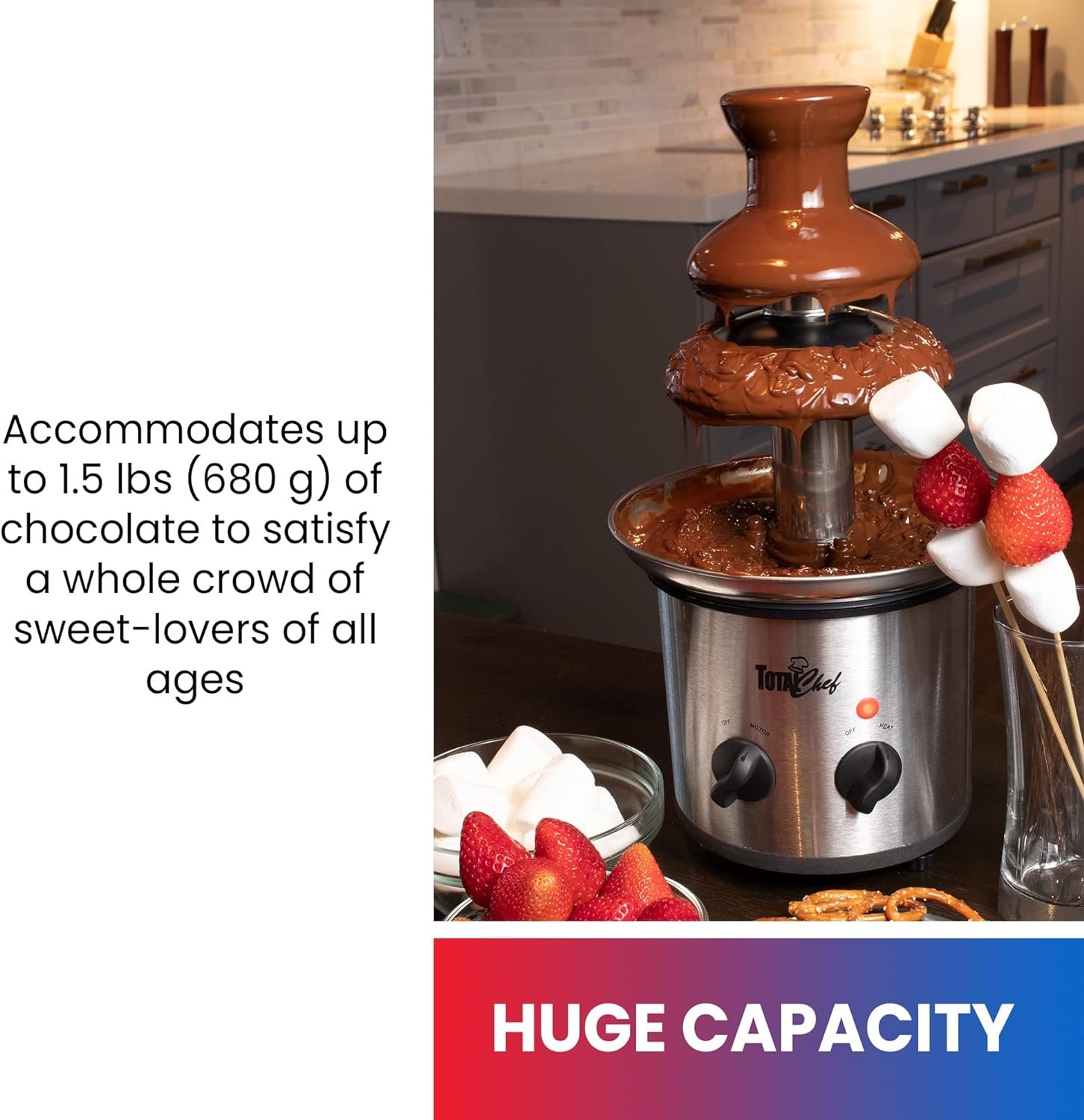 Total Chef 3 Tier Chocolate Fountain,Stainless still,Huge 1.5 lbs Capacity,Adjustable Temperature Electric Chocolate Fondue Machine,Easy to Assemble,Ideal for Birthday Party,Buffet,Family Gathering