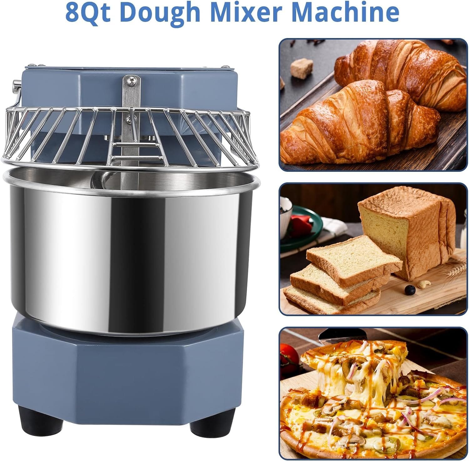 Towallmark Commercial Dough Mixer, 8QT Stainless Steel Bowl, 450W Dual Rotating Dough Kneading Machine with Safety Shield,for Restaurant, Bakeries,Pizzeria