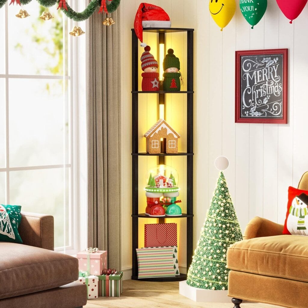 Tribesigns Corner Display Shelf with 6 Color Lights, Corner Bookshelf Bookcase with LED Lighting, Dimmable Standing Floor Lamp Curio Shelving Unit for Living Room Bedroom Home Office Decor