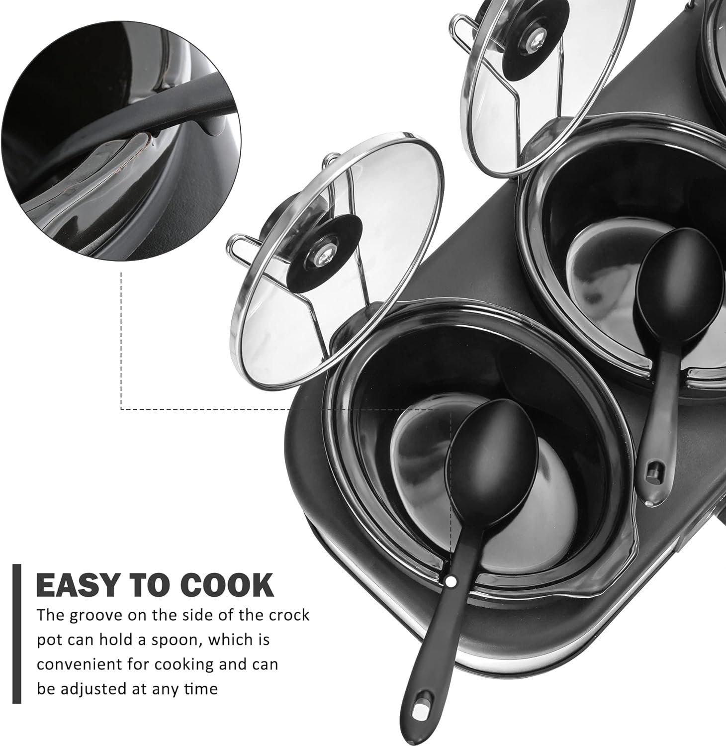 Triple Slow Cooker, 3 X 1.5QT Mini Individual Pots with Adjustable Temp, Dishwasher Safe, Portable Buffet Server and Warmer, Safe Ceramic Pots  Glass Lid, Stainless Steel Triple Slow Cooker, 3 X 1.5QT Mini Individual Pots with Adjustable Temp, Dishwasher Safe, Portable Buffet Server and Warmer, Safe Ceramic Pots  Glass Lid, Stainless Steel