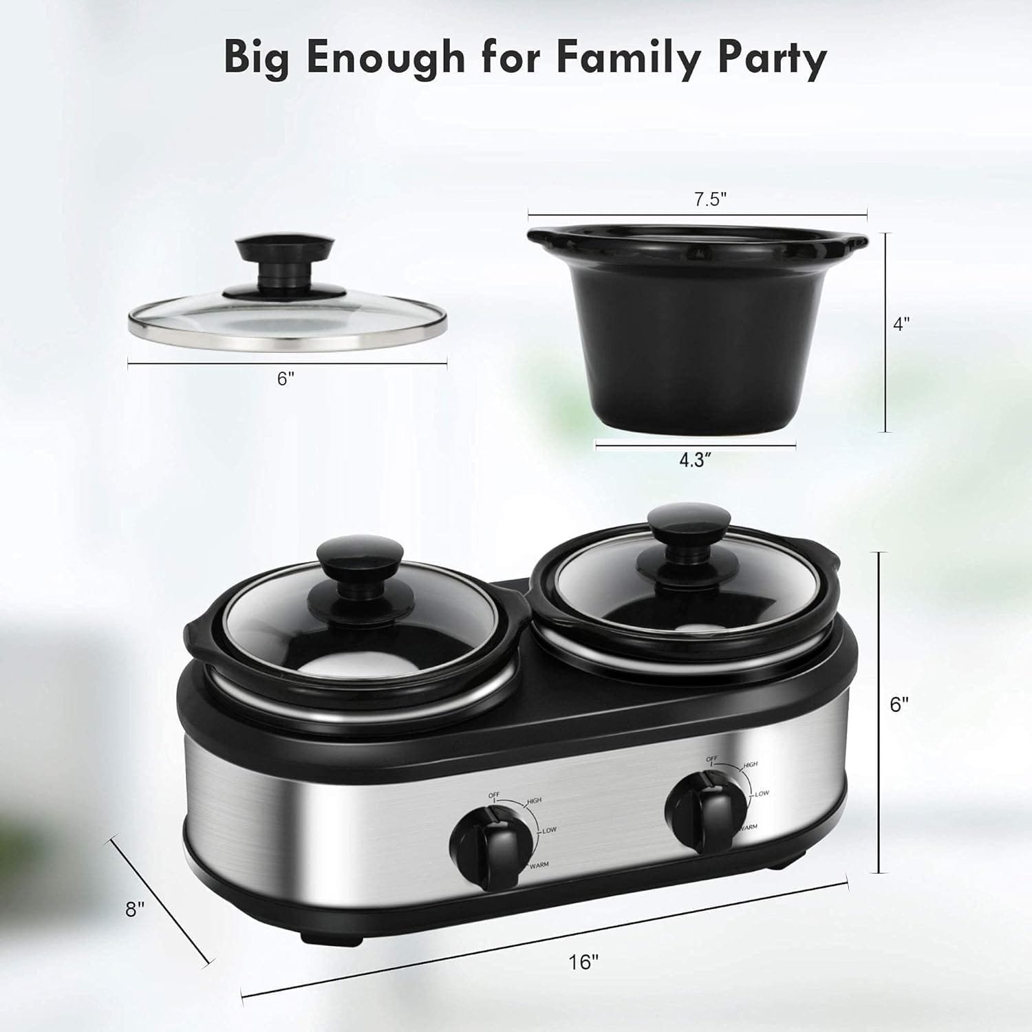 Triple Slow Cooker, 3×1.5 QT Buffet Servers and Warmers, 3 Pots Buffet Slow Cooker Adjustable Temp Lid Rests Stainless Steel Manual Silver for Parties Holidays Families Triple Slow Cooker, 3×1.5 QT Buffet Servers and Warmers, 3 Pots Buffet Slow Cooker Adjustable Temp Lid Rests Stainless Steel Manual Silver for Parties Holidays Families