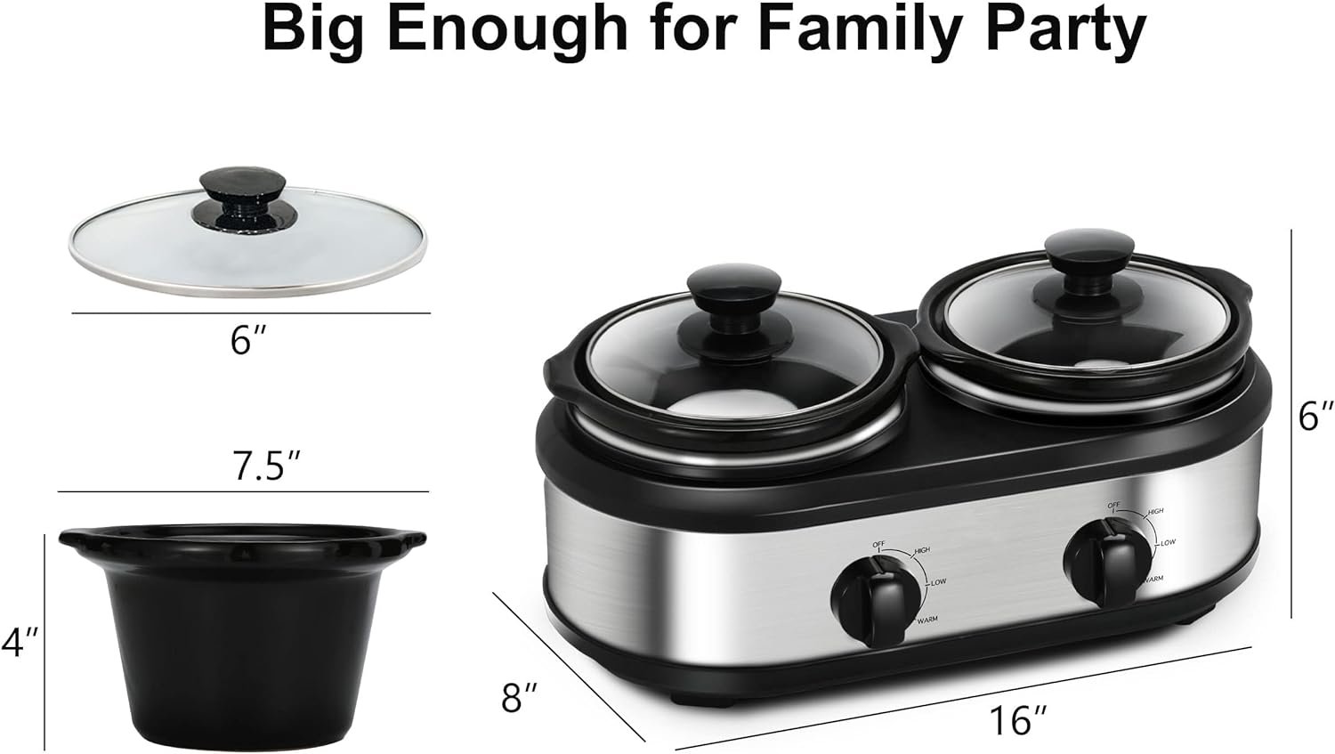 Triple Slow Cooker with Lid Rests, Breakfast Buffet Servers and Warmers with 3 X 1.5Qt, Tempered glass lids  3 Adjustable Temp, Dishwasher Safe, Stainless Steel Triple Slow Cooker with Lid Rests, Breakfast Buffet Servers and Warmers with 3 X 1.5Qt, Tempered glass lids  3 Adjustable Temp, Dishwasher Safe, Stainless Steel