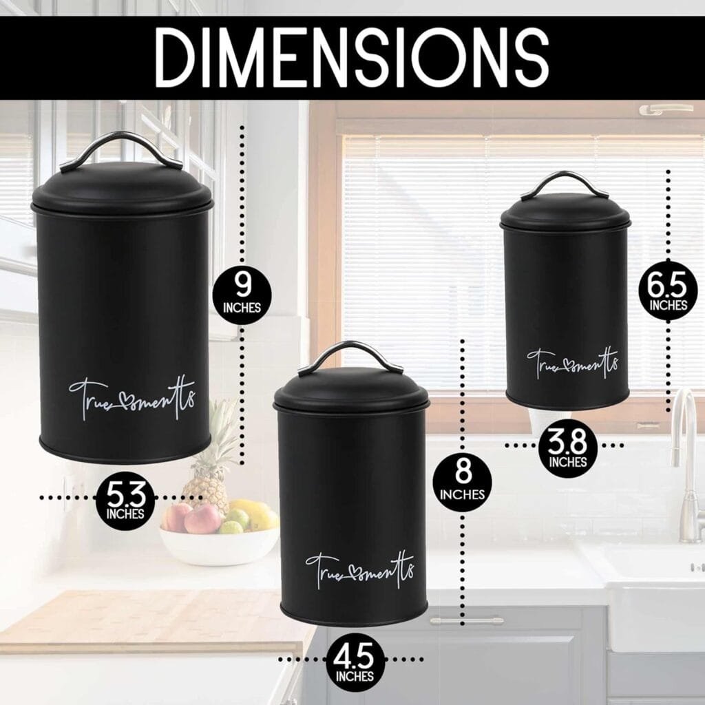 True Moments Nesting Kitchen Canisters, Set of 3 for Countertop Storage, Airtight White Farmhouse Canister Jars with Removable Chalkboard Labels and Marker (White, Black) True Moments Nesting Kitchen Canisters, Set of 3 for Countertop Storage, Airtight White Farmhouse Canister Jars with Removable Chalkboard Labels and Marker (White, Black)