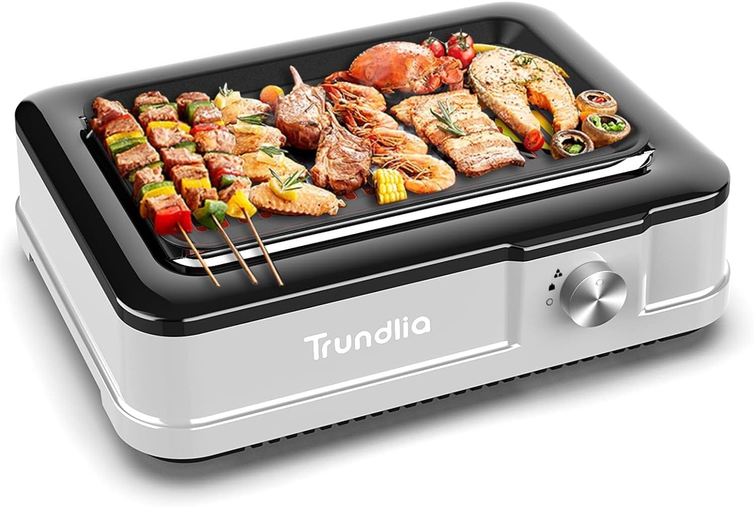 Trundlia Electric Smokeless Indoor Grill, glass-sealed tubes, 1660W, 446°F Rapid Infrared Heating,Larger Size15*10 Nonstick Surface, Indoor BBQ,outdoor patio events, camping trips,RV travels (GREY)