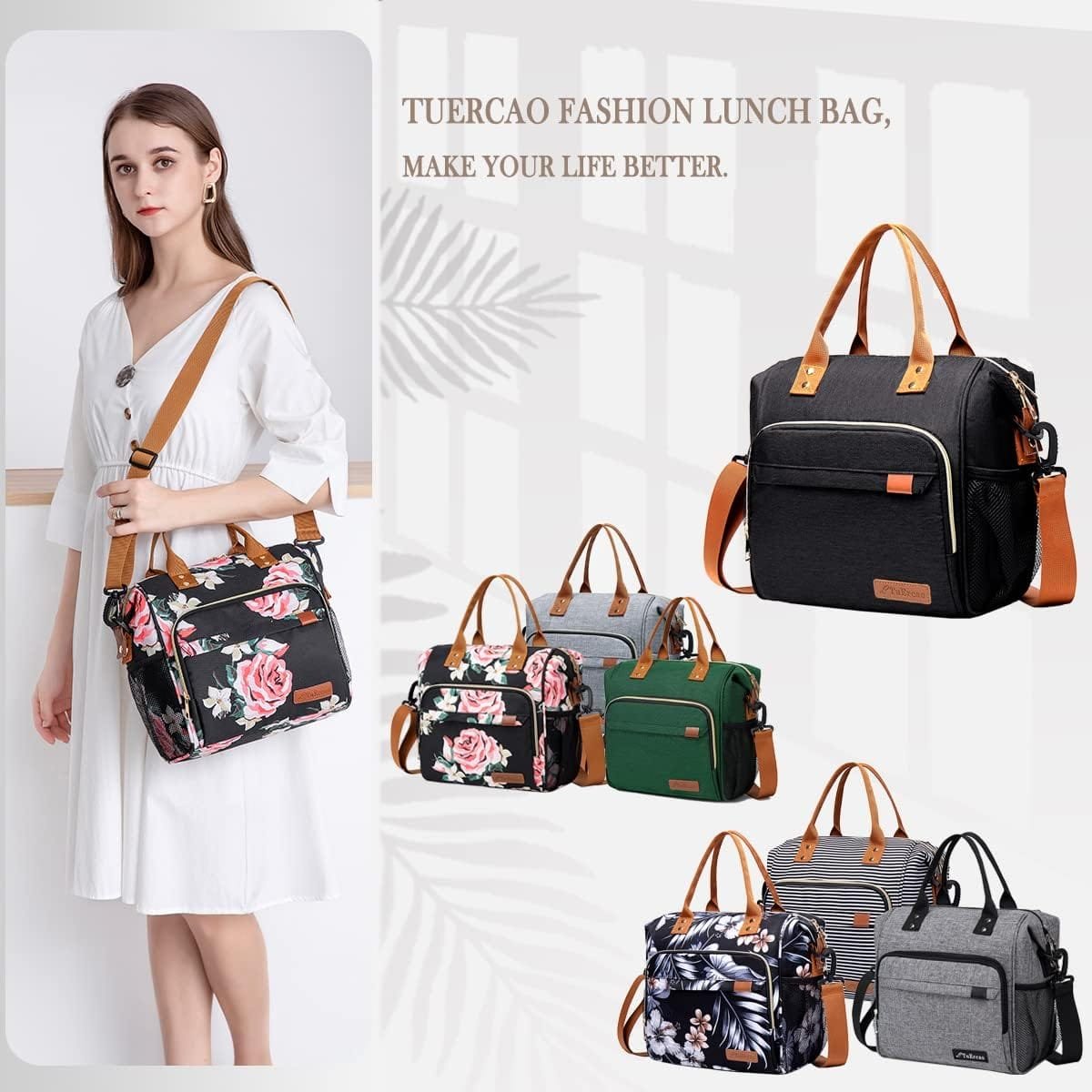 TuErCao Lunch Bag Women Large Insulated Lunch Box for Work Adult Portable Cooler Bag Cute Lunch Tote Bag Reusable Freezable Leakproof Office Picnic Beach Adjustable Shoulder Strap