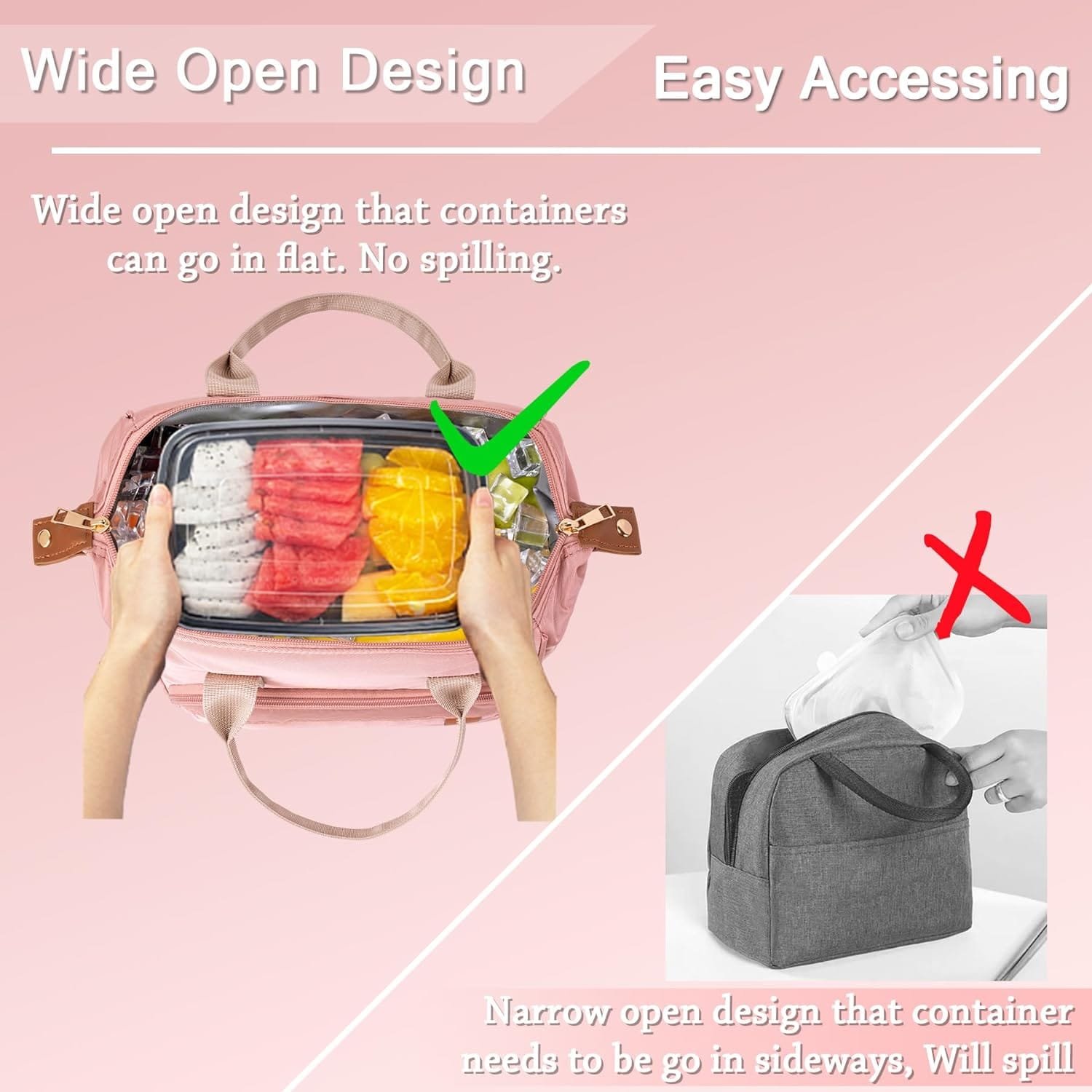 TuErCao Lunch Bag Women Large Insulated Lunch Box for Work Adult Portable Cooler Bag Cute Lunch Tote Bag Reusable Freezable Leakproof Office Picnic Beach Adjustable Shoulder Strap