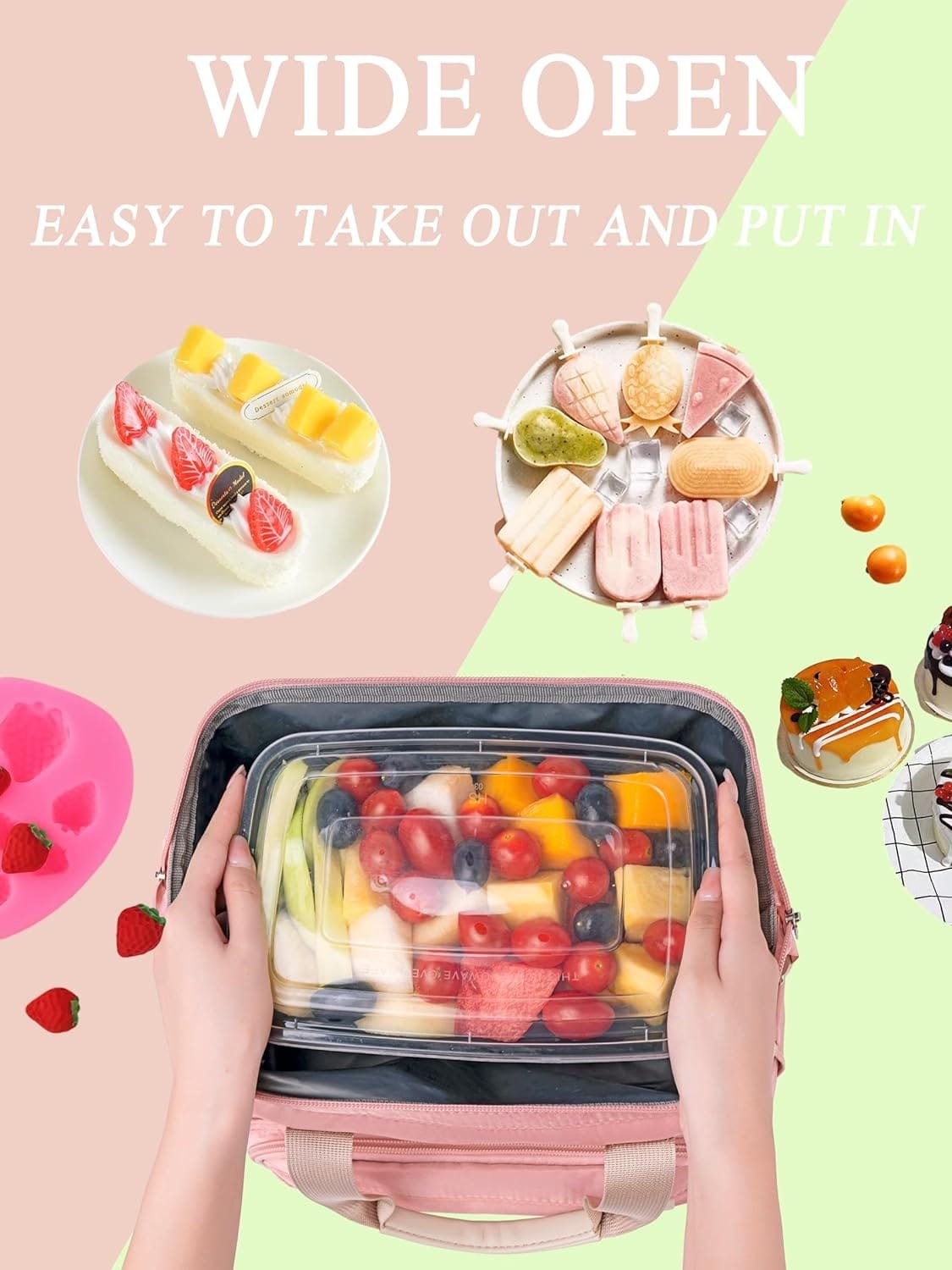 TuErCao Lunch Bag Women Large Insulated Lunch Box for Work Adult Portable Cooler Bag Cute Lunch Tote Bag Reusable Freezable Leakproof Office Picnic Beach Adjustable Shoulder Strap