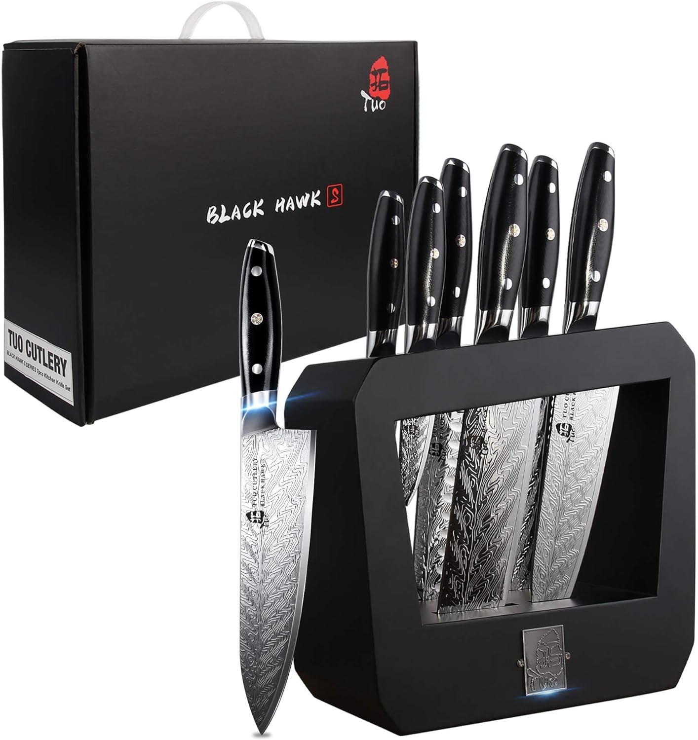 TUO Chef Knife - Kitchen Knives 8-inch High Carbon Stainless Steel - Pro Chef Vegetable Meat Knife with G10 Full Tang Handle - Black Hawk-S Series Knives Including Gift Box