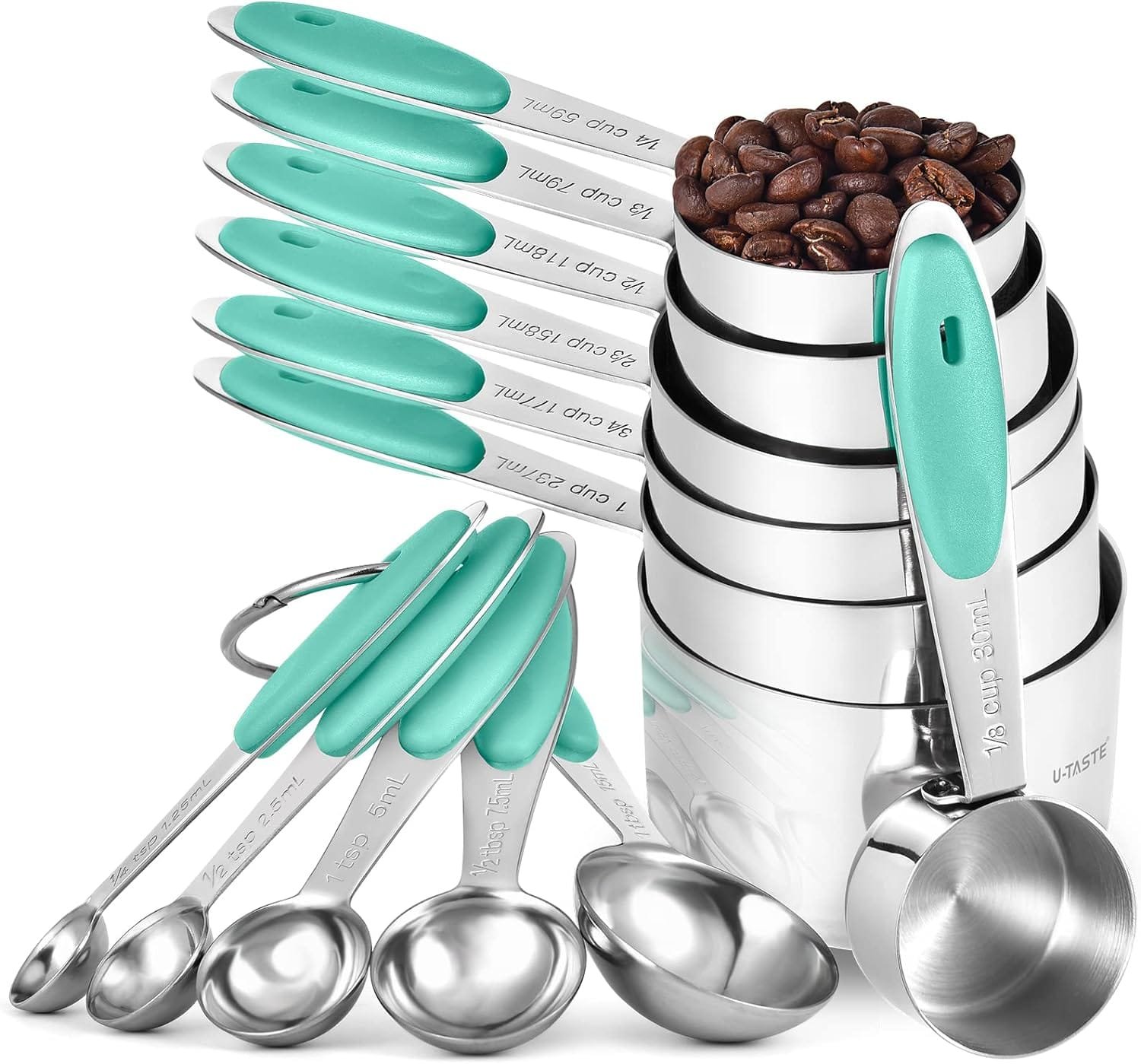 U-Taste 12 Piece Measuring Cups and Spoons Set in 18/8 Stainless Steel : 7 Measuring Cups 5 Measuring Spoons U-Taste 12 Piece Measuring Cups and Spoons Set in 18/8 Stainless Steel : 7 Measuring Cups 5 Measuring Spoons