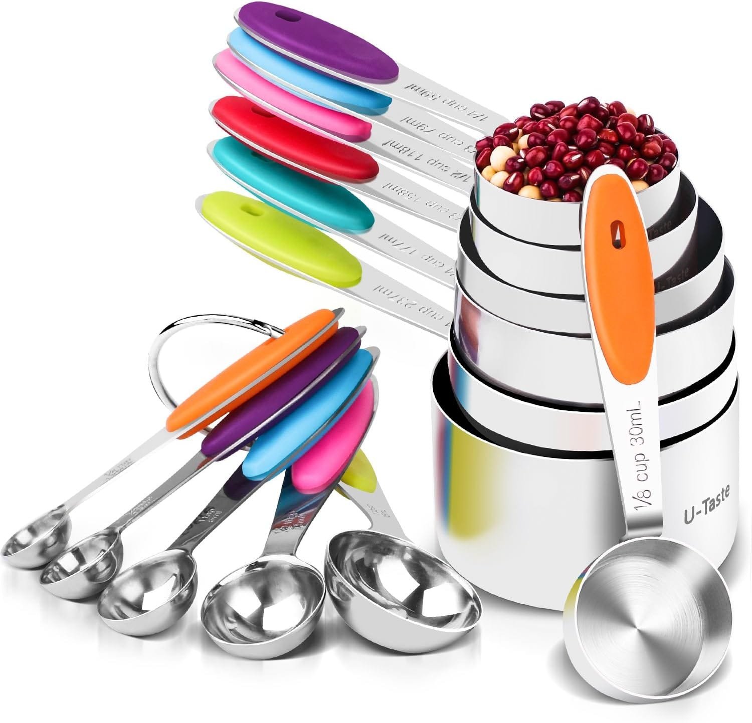 U-Taste 12 Piece Measuring Cups and Spoons Set in 18/8 Stainless Steel : 7 Measuring Cups 5 Measuring Spoons U-Taste 12 Piece Measuring Cups and Spoons Set in 18/8 Stainless Steel : 7 Measuring Cups 5 Measuring Spoons