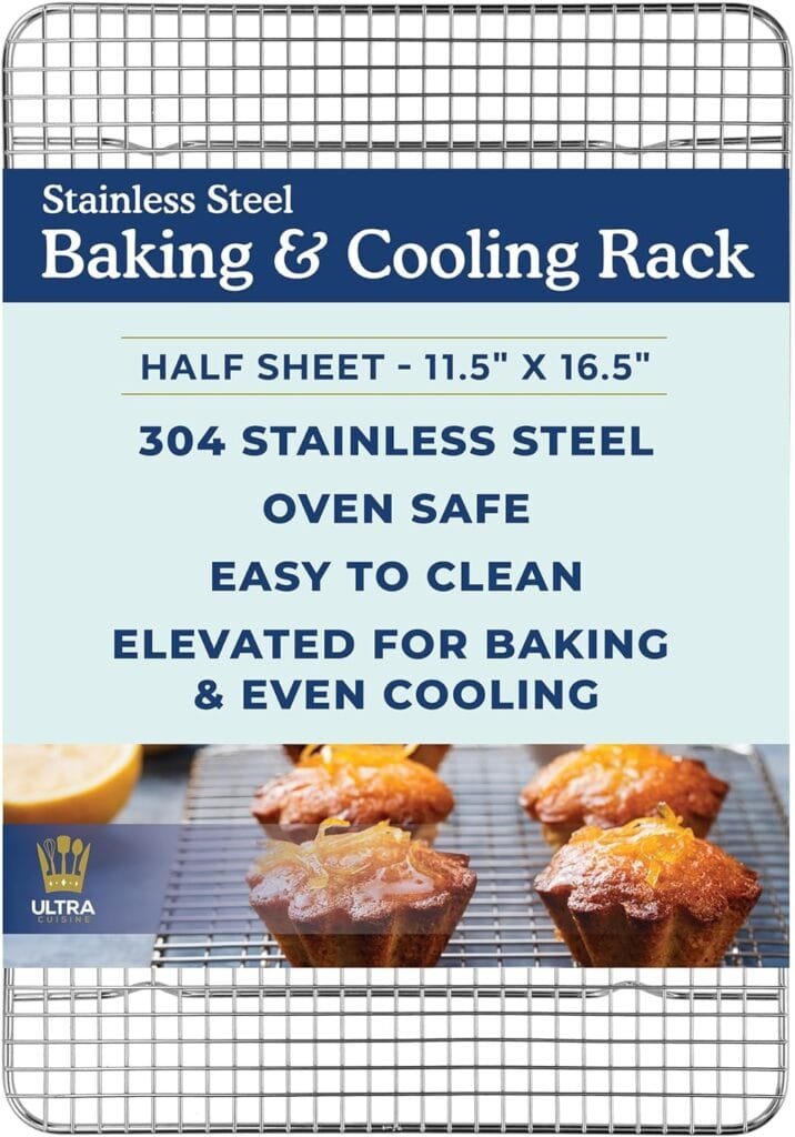 Ultra Cuisine Heavy Duty Cooling Rack for Cooking and Baking - 100% Stainless Steel Baking Rack  Wire Cooling Rack - Cookie Cooling Racks for Baking - Food Safe - Fits Half Sheet Pans - 11.5 x 16.5