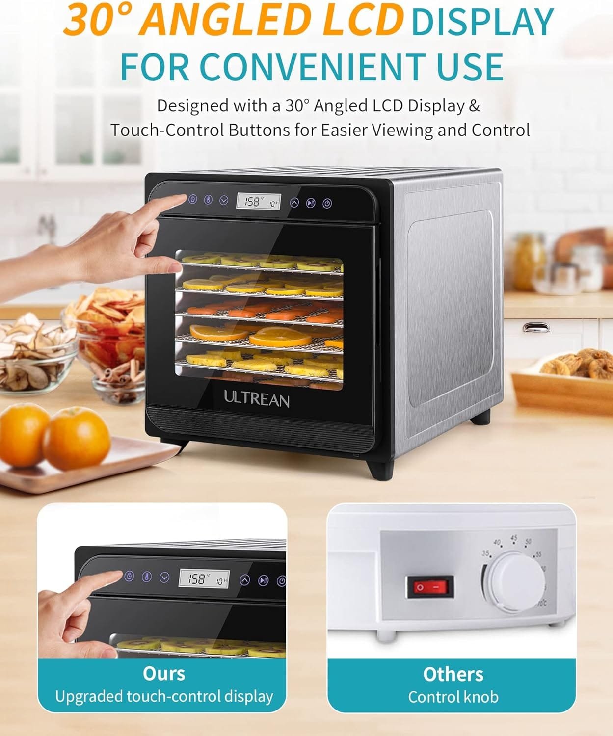 Ultrean Food Dehydrator, 8 Stainless Steel Trays Large Dehydrator, 600w Food Dryer Machine for Jerky, Fruit, Veggies, Meat, Yogurt, Adjustable Digital Timer and Temperature Control