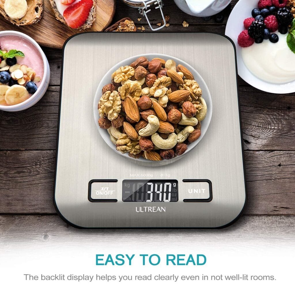 Ultrean Food Scale, Digital Kitchen Scale Weight Grams and Ounces for Baking Cooking and Meal Prep, 6 Units with Tare Function, 11lb (Batteries Included) Ultrean Food Scale, Digital Kitchen Scale Weight Grams and Ounces for Baking Cooking and Meal Prep, 6 Units with Tare Function, 11lb (Batteries Included)