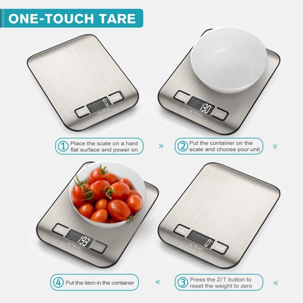 Ultrean Food Scale, Digital Kitchen Scale Weight Grams and Ounces for Baking Cooking and Meal Prep, 6 Units with Tare Function, 11lb (Batteries Included) Ultrean Food Scale, Digital Kitchen Scale Weight Grams and Ounces for Baking Cooking and Meal Prep, 6 Units with Tare Function, 11lb (Batteries Included)