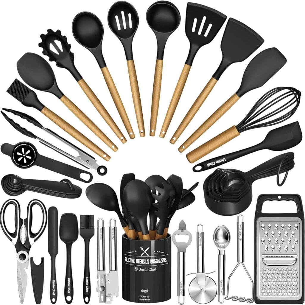 Umite Chef Silicone Kitchen Utensil Set, 34PCS Heat Resistant Kitchen Gadgets and Tools With Grater, Wood Handles for Nonstick Cookware Umite Chef Silicone Kitchen Utensil Set, 34PCS Heat Resistant Kitchen Gadgets and Tools With Grater, Wood Handles for Nonstick Cookware