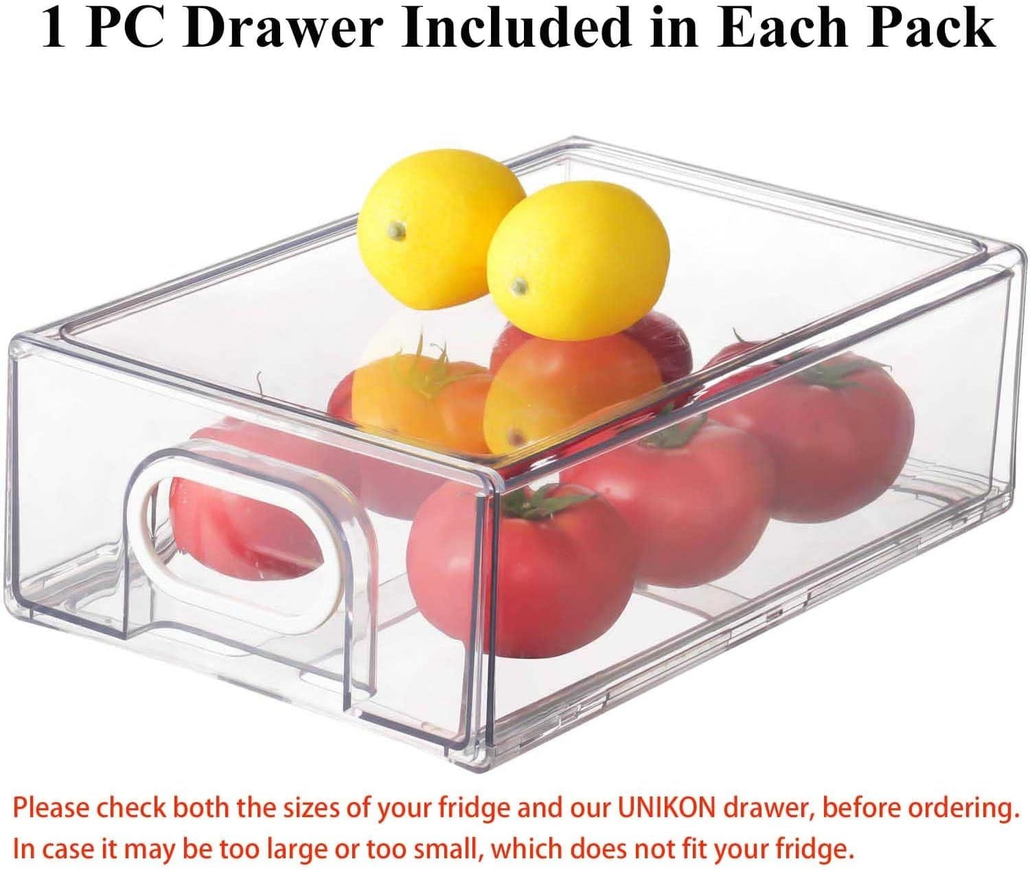 UNIKON 6 PCS Fridge Storage Bins Refrigerator Organization, Stackable Plastic Drawers Organizer Organizers for (White Handle, 3 And Cubes) UNIKON 6 PCS Fridge Storage Bins Refrigerator Organization, Stackable Plastic Drawers Organizer Organizers for (White Handle, 3 And Cubes)