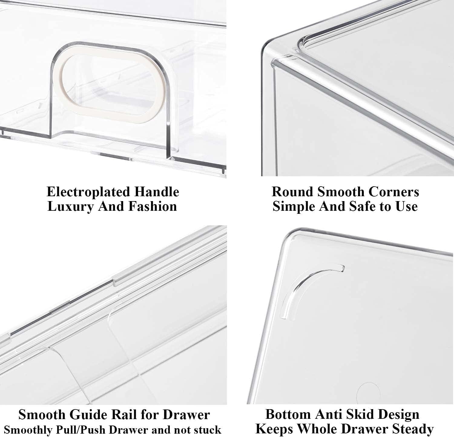 UNIKON 6 PCS Fridge Storage Bins Refrigerator Organization, Stackable Plastic Drawers Organizer Organizers for (White Handle, 3 And Cubes) UNIKON 6 PCS Fridge Storage Bins Refrigerator Organization, Stackable Plastic Drawers Organizer Organizers for (White Handle, 3 And Cubes)