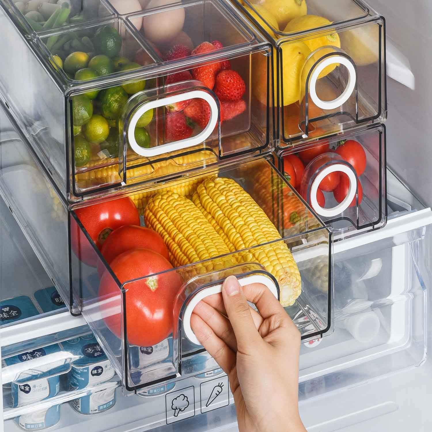 unikon-6-pcs-fridge-storage-bins-refrigerator-organization-stackable-plastic-drawers-organizer-organizers-for-white-hand - Cooking Appliance World
