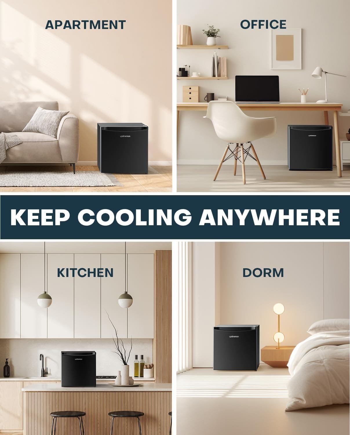 Upstreman 1.7 Cu.ft Mini Fridge with Freezer, Adjustable Thermostat, Energy Saving, Low Noise, Single Door Compact Refrigerator for Dorm, Office, Bedroom, Black-FR17