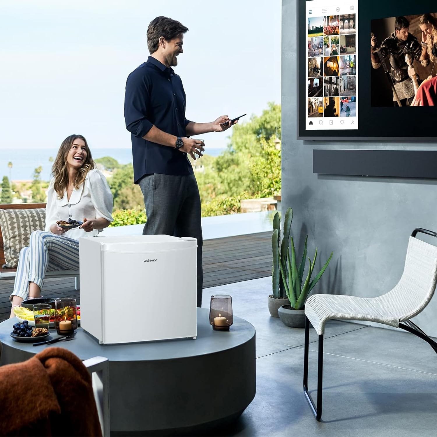 Upstreman 1.7 Cu.ft Mini Fridge with Freezer, Adjustable Thermostat, Energy Saving, Low Noise, Single Door Compact Refrigerator for Dorm, Office, Bedroom, Black-FR17