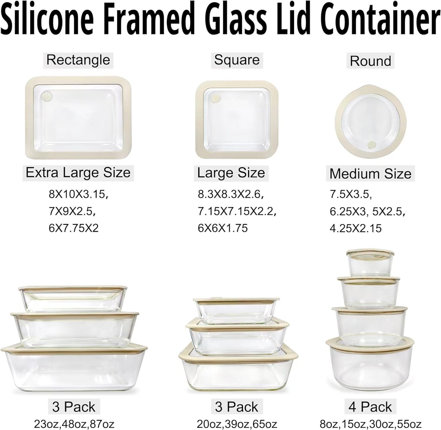 Urban Green Glass Food Container Set with Glass Lid, 4 Pack, Glass Food Containers with Silicone Framed Glass Lid, Airtight, Leakproof, 100% Plastic Free, Glass Meal Prep Containers