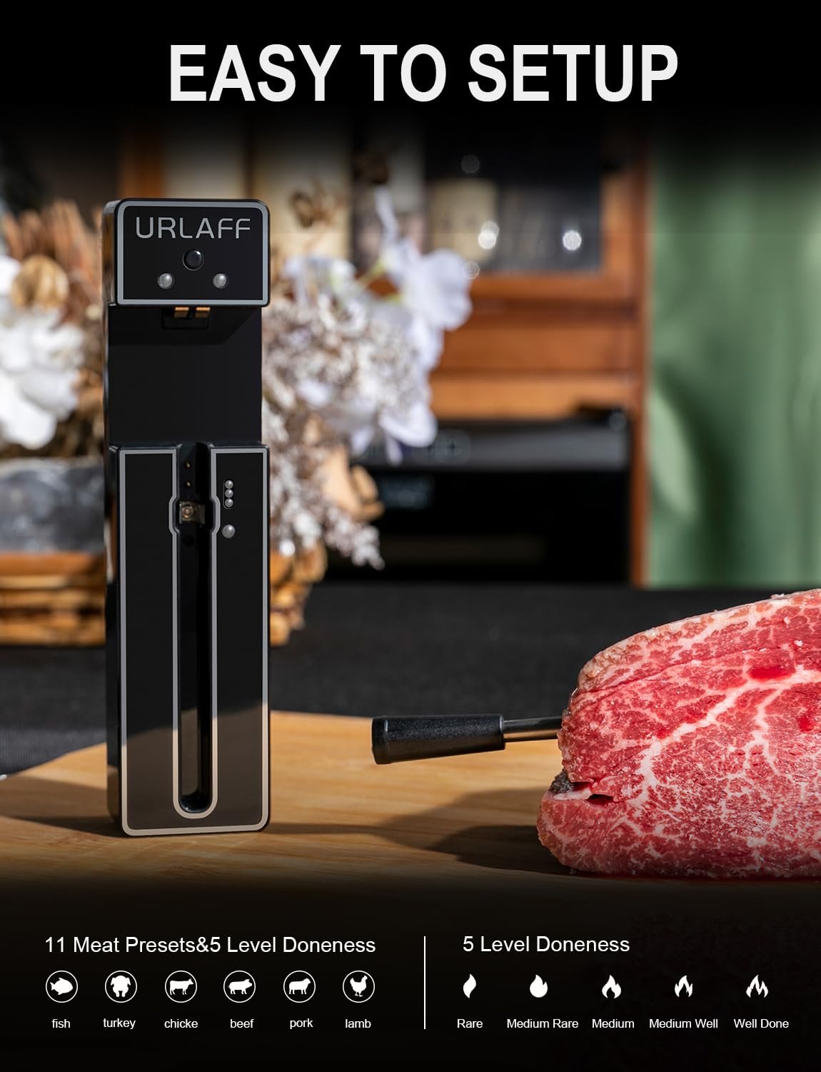 URLAFF MixStick 500FT Wireless Meat Thermometer | Digital Food Thermometer with Bluetooth 5.2, Smart Remote APP, IPX7 Probe | Smoker Accessories for Oven, Grilling, BBQ Rotisserie URLAFF MixStick 500FT Wireless Meat Thermometer | Digital Food Thermometer with Bluetooth 5.2, Smart Remote APP, IPX7 Probe | Smoker Accessories for Oven, Grilling, BBQ Rotisserie