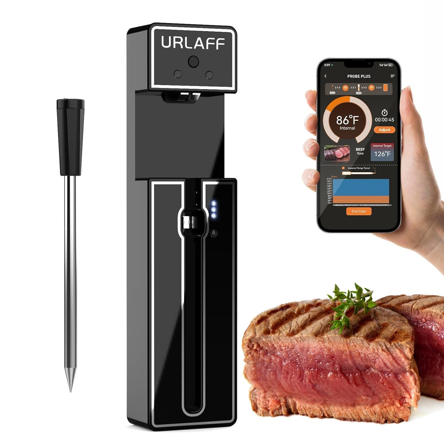 URLAFF MixStick 500FT Wireless Meat Thermometer | Digital Food Thermometer with Bluetooth 5.2, Smart Remote APP, IPX7 Probe | Smoker Accessories for Oven, Grilling, BBQ Rotisserie URLAFF MixStick 500FT Wireless Meat Thermometer | Digital Food Thermometer with Bluetooth 5.2, Smart Remote APP, IPX7 Probe | Smoker Accessories for Oven, Grilling, BBQ Rotisserie
