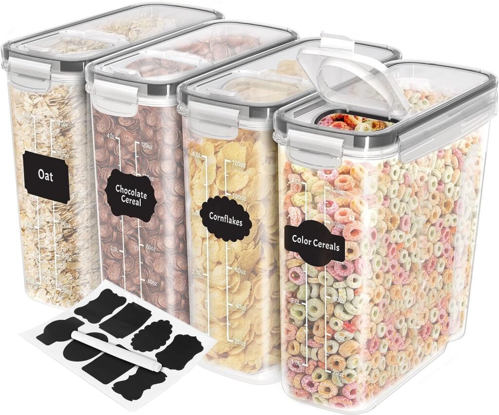 Utopia Kitchen Cereal Containers Storage - 4 Pack Airtight Food Storage Containers  Cereal Dispenser For Pantry Organization And Storage - Canister Sets For Kitchen Counter