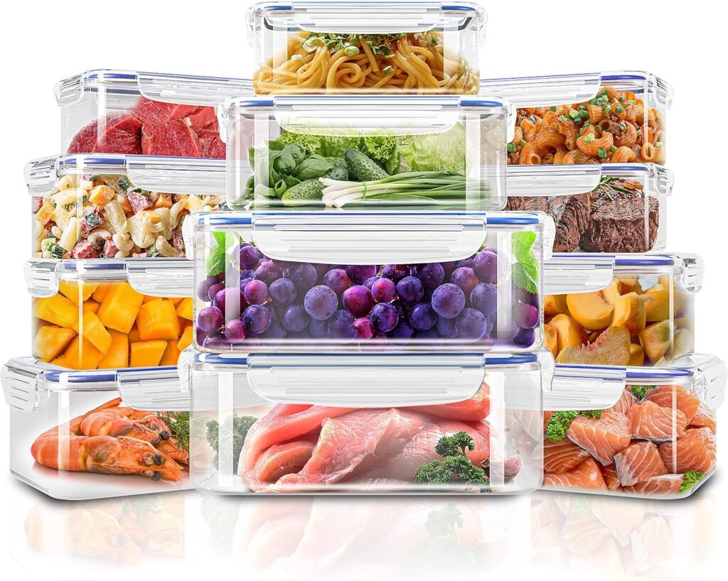 Utopia Kitchen Plastic Food Storage Container Set with Airtight Lids - Pack of 24 (12 Containers  12 Snap Lids)- Reusable  Leftover Food Lunch Boxes - Leak Proof, Freezer  Microwave Safe