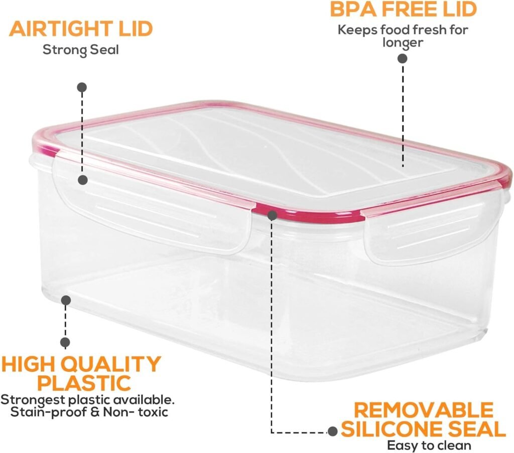 Utopia Kitchen Plastic Food Storage Container Set with Airtight Lids - Pack of 24 (12 Containers  12 Snap Lids)- Reusable  Leftover Food Lunch Boxes - Leak Proof, Freezer  Microwave Safe