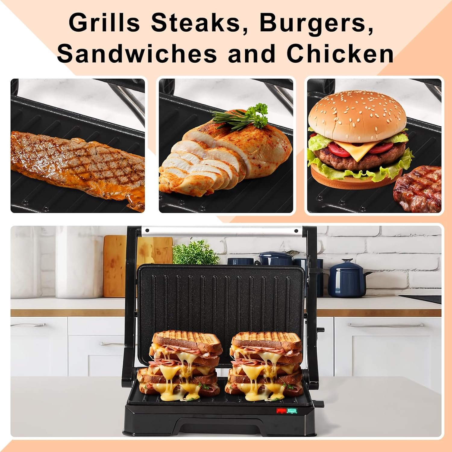 UVFAST Panini Press Grill Sandwich Maker Small, Multi Slices Electric Panini Sandwich Maker Grill, Open 180 Degrees for Grill Indoor, Perfect for Grilling Steak, Burger, Sandwich, Non-stick Pan, Black