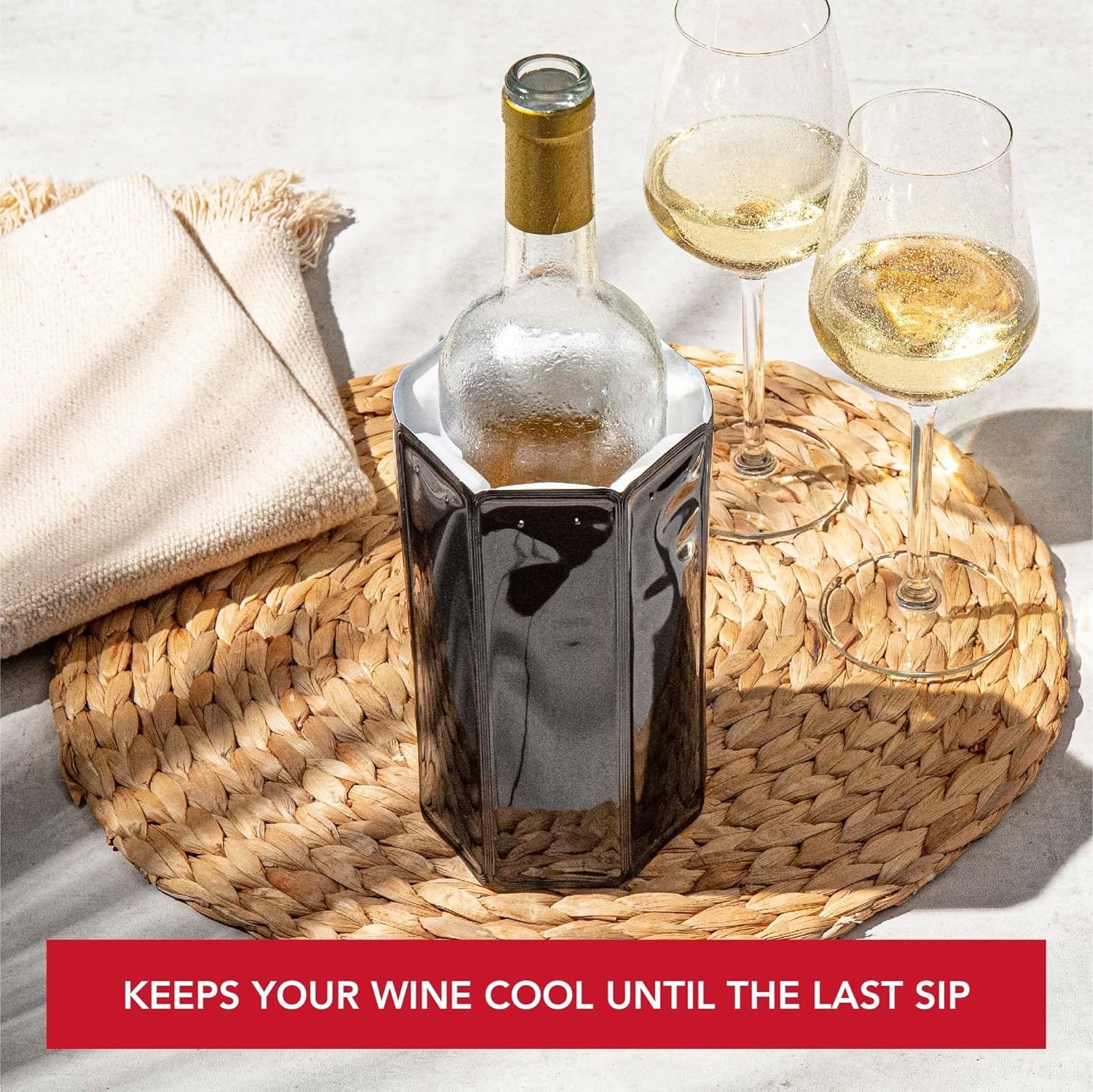 thumbnail image 2 of Vacu Vin Wine Cooler Hexo - Sand - Modern Active Wine Bottle Chiller 2 of 12