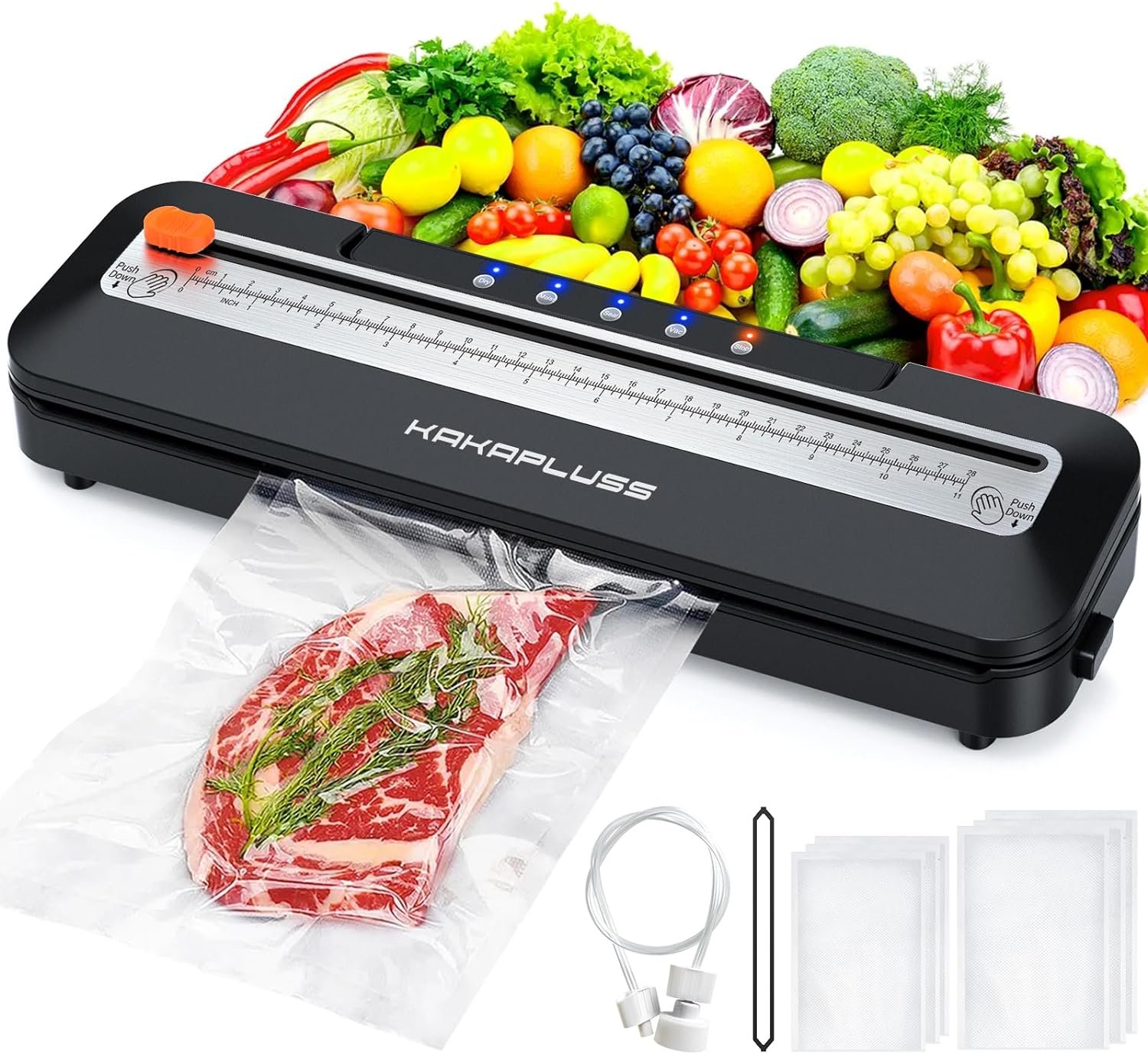 Vacuum Sealer, Automatic Food Saver Machine, Dry/Moist Food Sealer, Built-in Cutter, with 15 Sealing Bags  Air Suction Hose  Extra Gasket, for Bags, Jars and Containers Food Fresh and Storage, Black Vacuum Sealer, Automatic Food Saver Machine, Dry/Moist Food Sealer, Built-in Cutter, with 15 Sealing Bags  Air Suction Hose  Extra Gasket, for Bags, Jars and Containers Food Fresh and Storage, Black