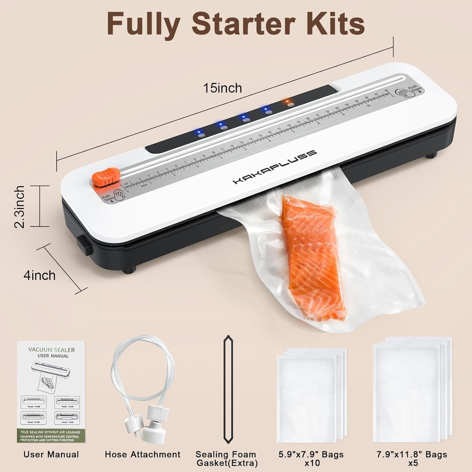 Vacuum Sealer, Automatic Food Saver Machine, Dry/Moist Food Sealer, Built-in Cutter, with 15 Sealing Bags  Air Suction Hose  Extra Gasket, for Bags, Jars and Containers Food Fresh and Storage, Black Vacuum Sealer, Automatic Food Saver Machine, Dry/Moist Food Sealer, Built-in Cutter, with 15 Sealing Bags  Air Suction Hose  Extra Gasket, for Bags, Jars and Containers Food Fresh and Storage, Black