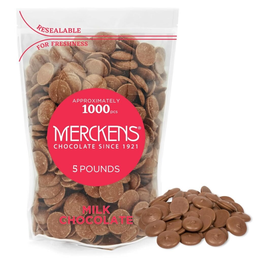 Valentine’s Day Merckens Milk Chocolate Melting Wafers Candy 5 Pound Bulk Resealable Bag for Freshness, Dipping, Fountain, Deserts, Baking and More - by KIDU