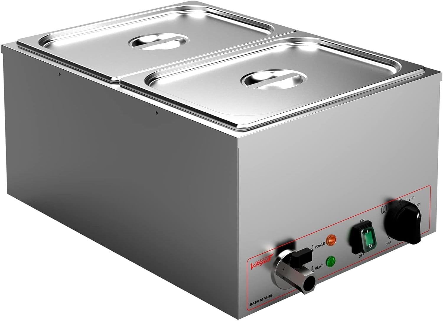Valgus Commercial Stainless Steel 4 Sections Bain Marie Food Warmer 16 Qt Buffet Server with Lid and Tap for Home, Catering, Restaurants Valgus Commercial Stainless Steel 4 Sections Bain Marie Food Warmer 16 Qt Buffet Server with Lid and Tap for Home, Catering, Restaurants