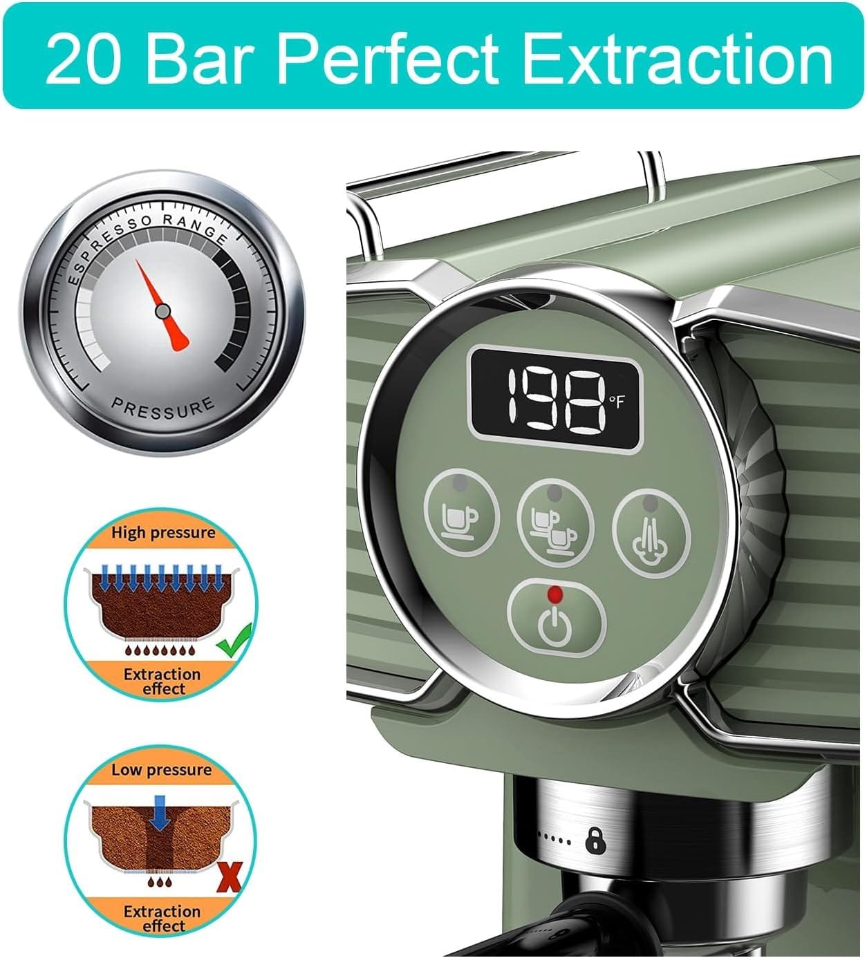 Vaundra 20 Bar Espresso Coffee Machine with Milk Frother Steam Wand, 1350W Professional Coffee Maker, Cappuccino latte Maker, Coffee Machine Easy to Use for Home Barista