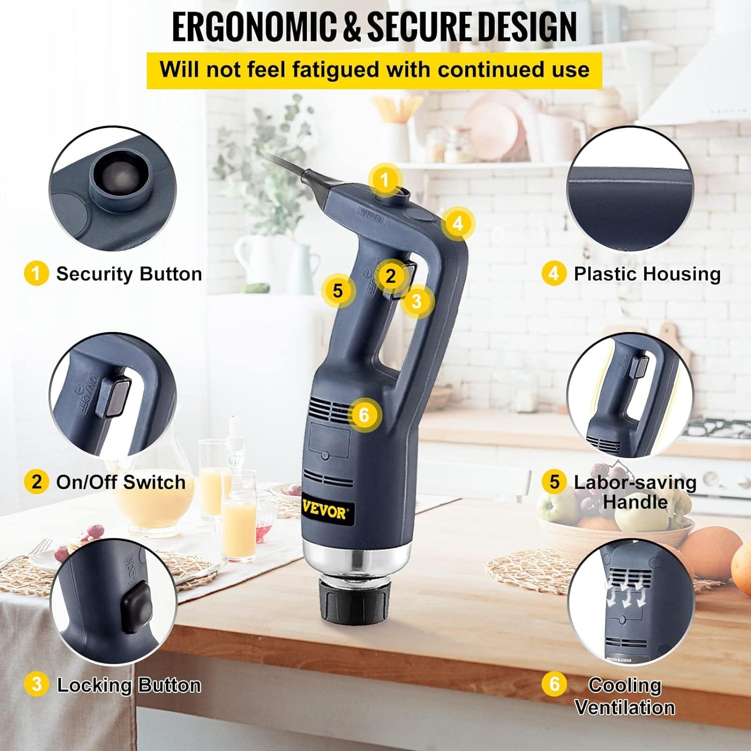 VBENLEM Commercial Immersion Blender 500W Power, Hand Held Mixer with 19.7-Inch 304 Stainless Steel Removable Shaft, Electric Stick Blender Variable Speed 4000-16000RPM